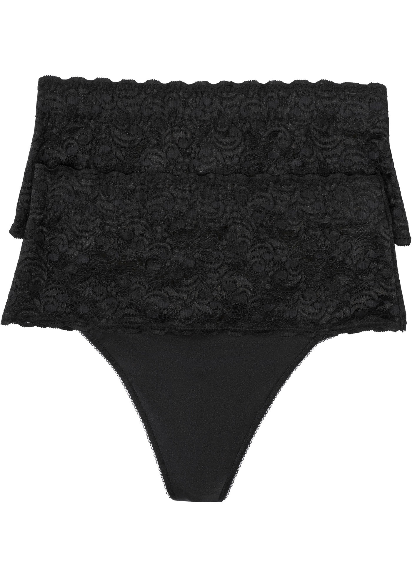Image of bonprix String Packung, 2 Stk. mit breitem Spitzenbund, elastisches Material, figurbetonte Passform