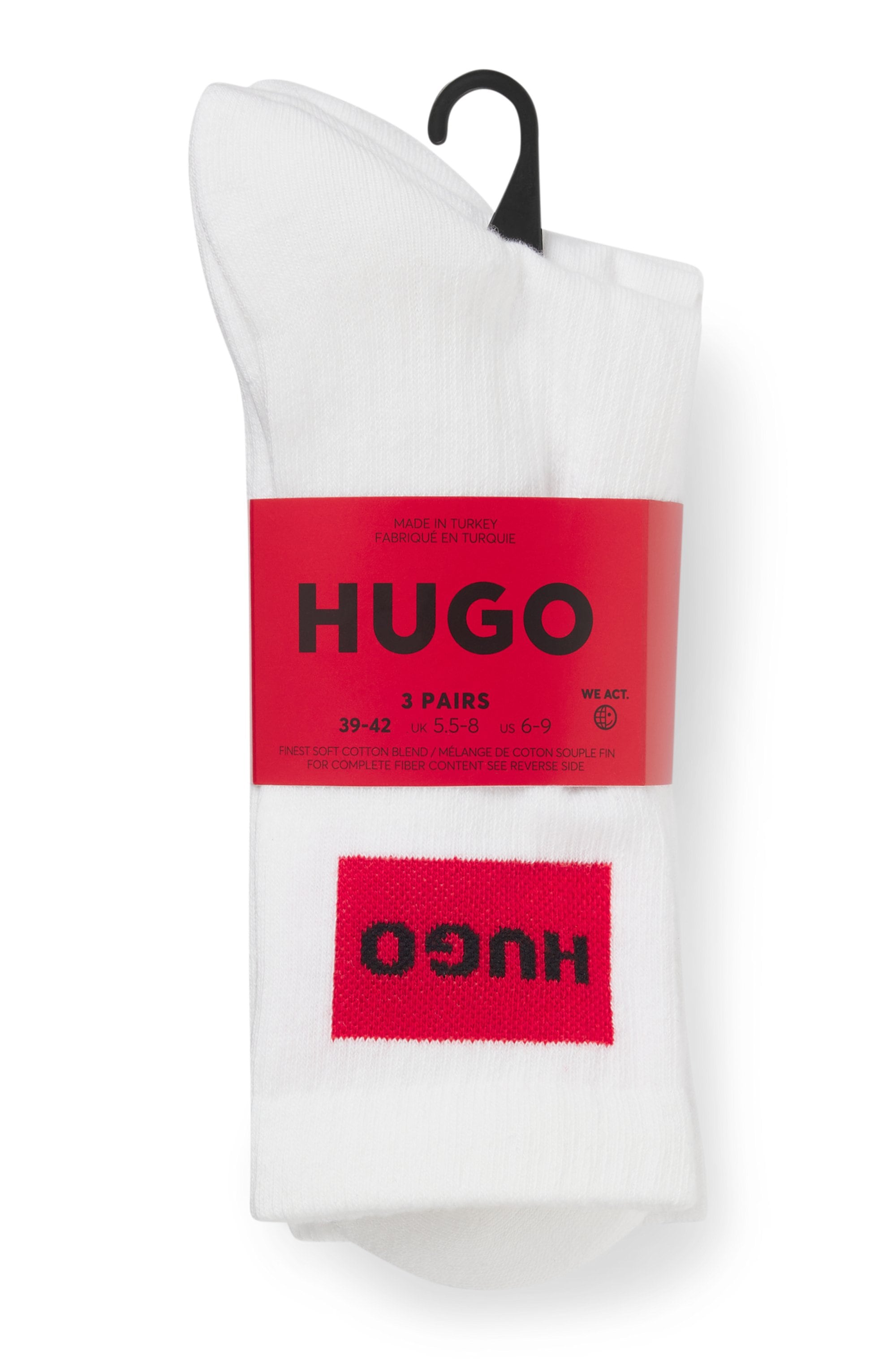 HUGO Underwear Chaussettes de loisirs »3P QS RIB LABEL« Packung, 3er, 3 cuis tlg. mit kontrastfarbenen HUGO Logo
