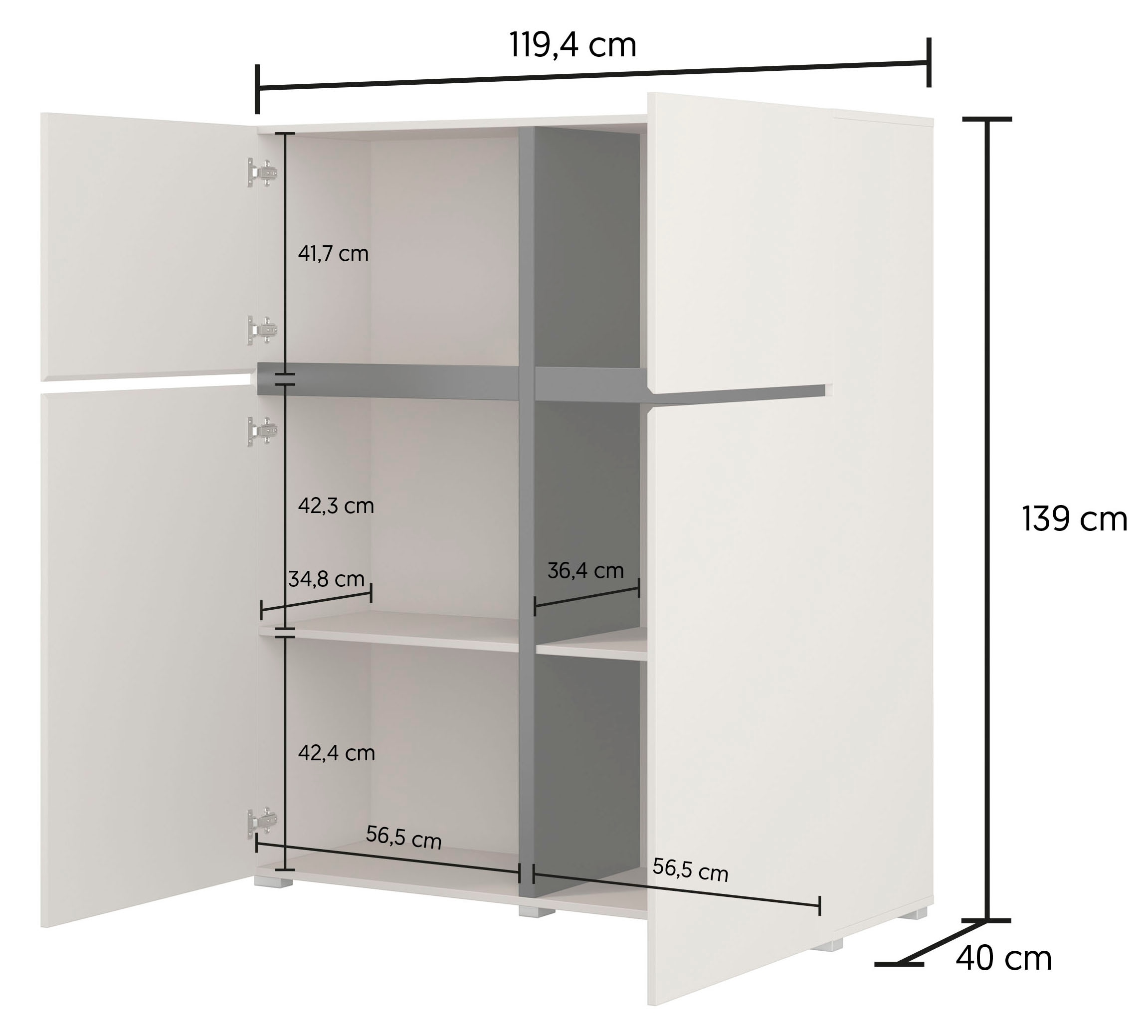 GOODproduct Hochkommode »Cross,Breite 119,5 cm, moderne grifflose Hochkommode mit 4 Türen« Hochschrank mit viel Stauraum, Einlegeböden verstellbar
