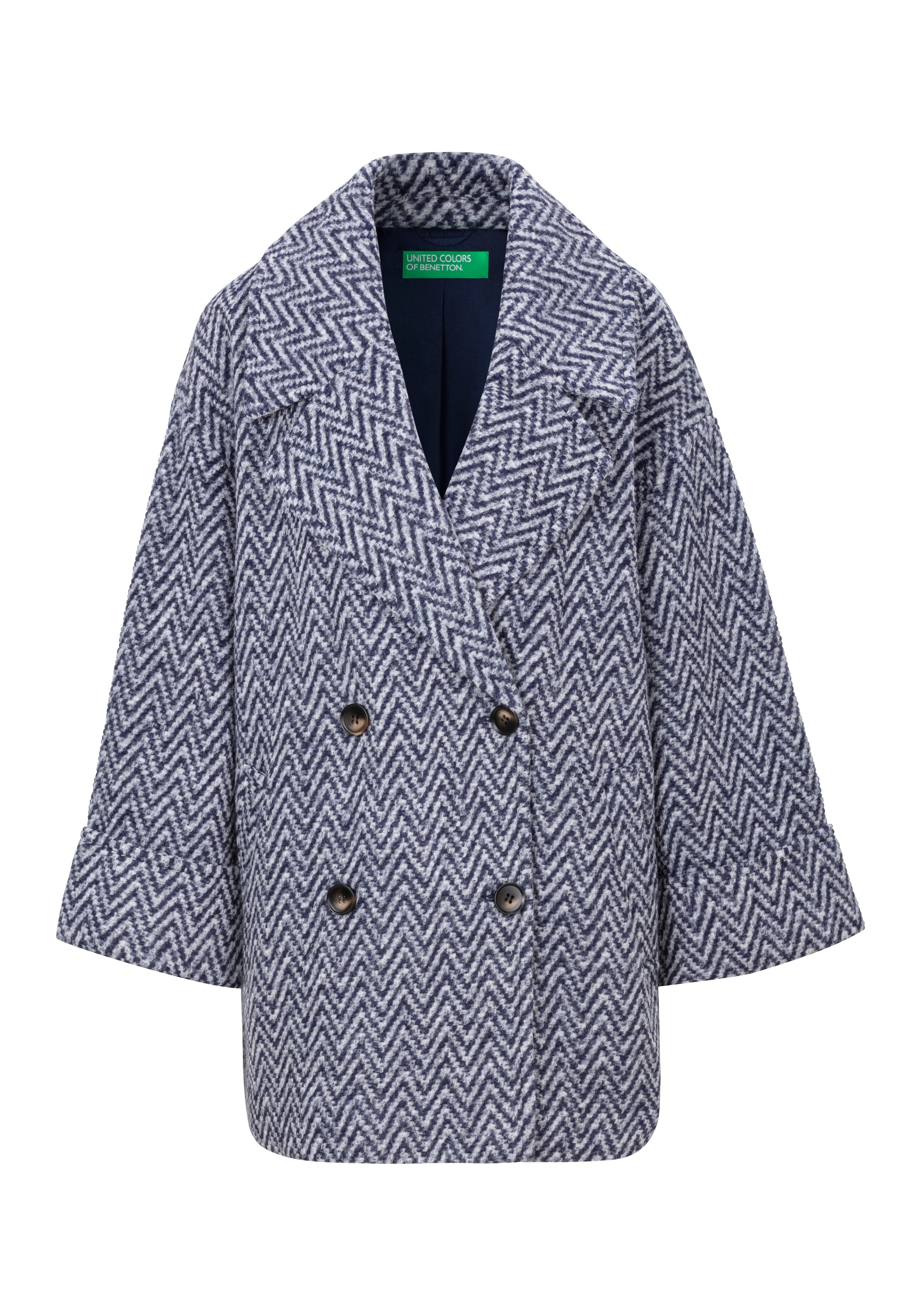 United Colors Of Benetton, Unisex, United Colors of Benetton zweifarbig gemustert, blau wollweiß, S (36), Mantel von Benetton