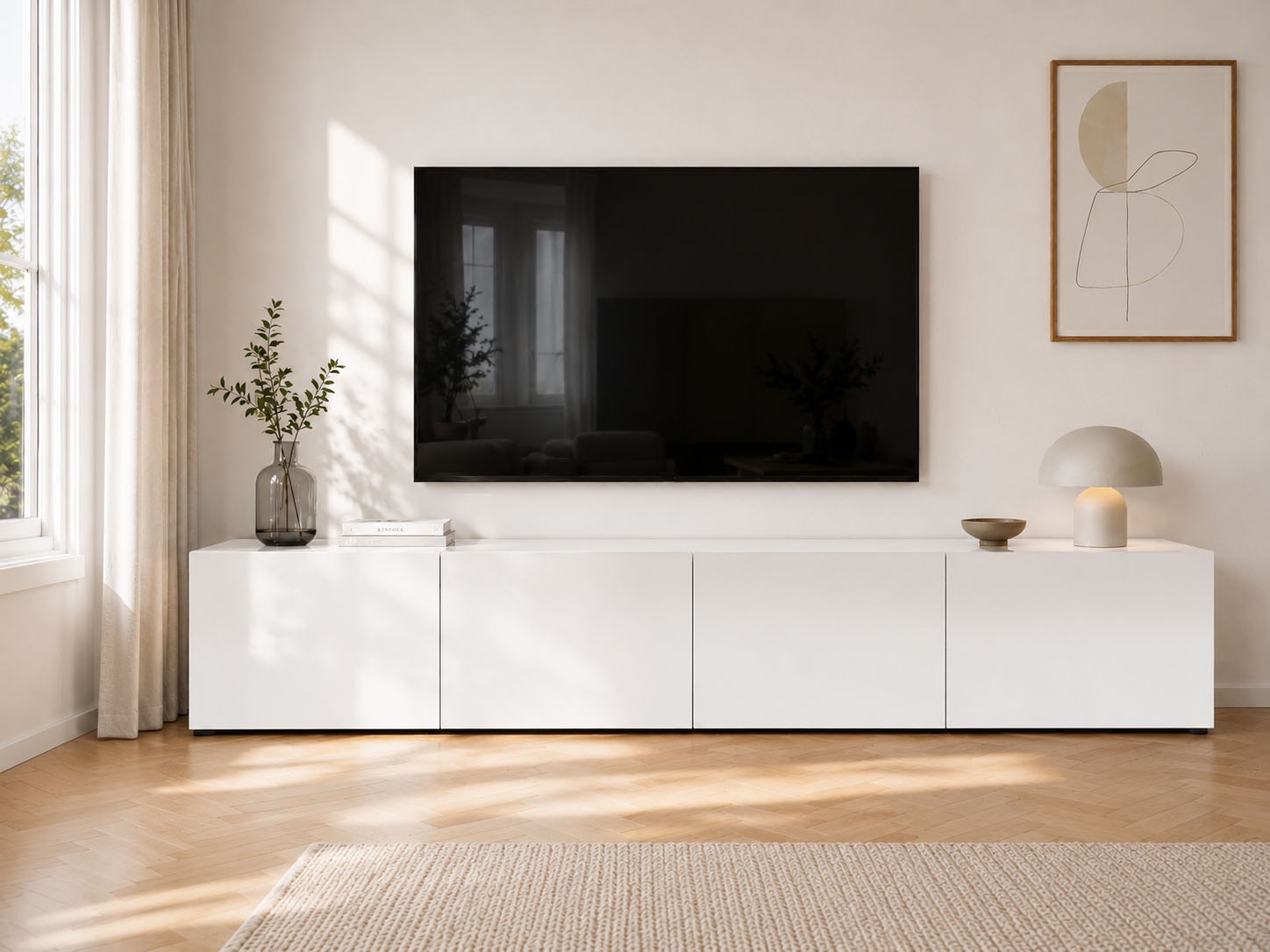 Image of Home affaire Lowboard "Mister, TV-Board, TV-Bank, TV-Kommode, TV-Möbel" mit 4 Klappen, komplett Hochglanz Lackiert, Breite 225 cm