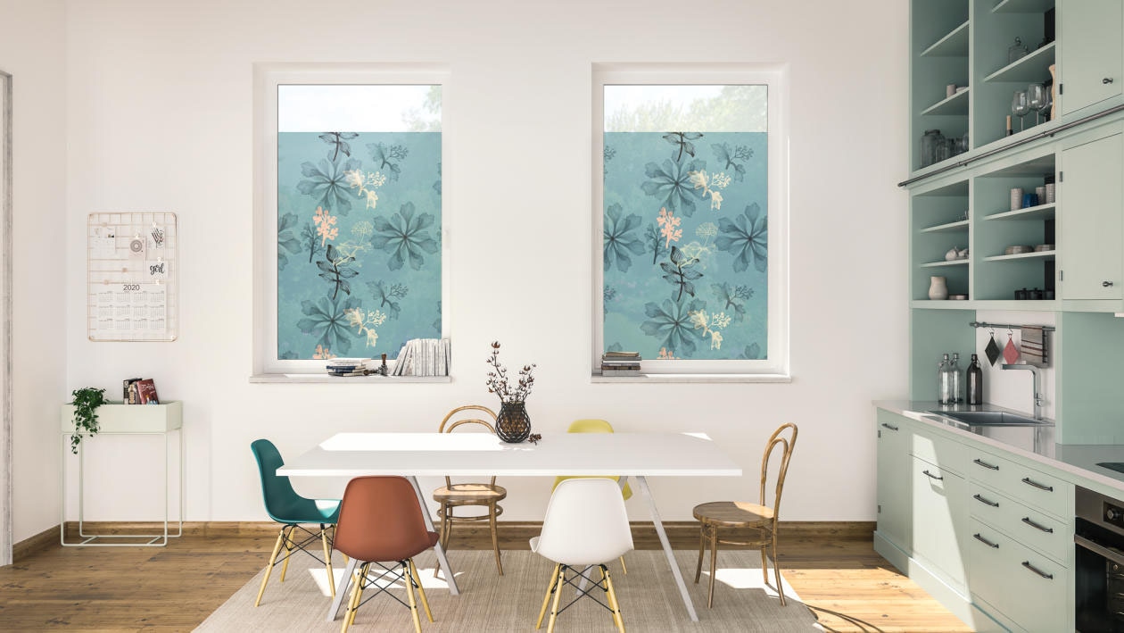 LICHTBLICK ORIGINAL Fensterfolie »Fensterfolie selbstklebend, Sichtschutz, Aqua Floral - Blau«, 1 St., blickdicht, glattstatisch haftend