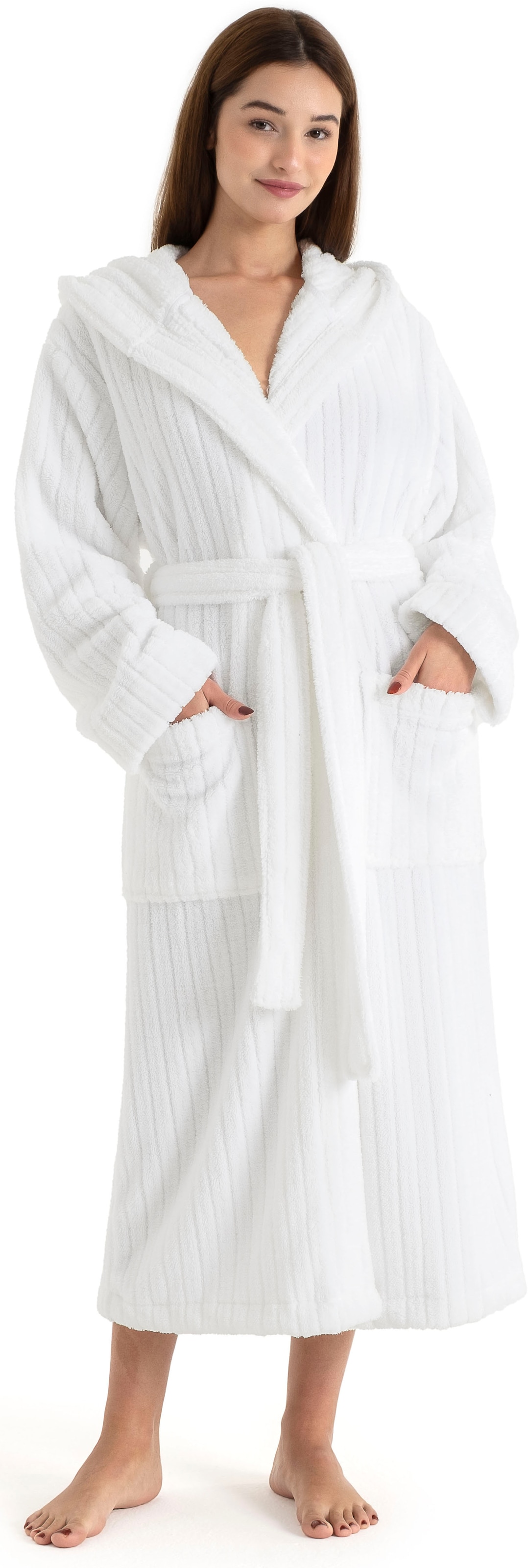 LeGer Home by Lena Gercke Unisex-Bademantel »Lovina gestreift, ideal für Sauna & Spa, Hotelbademantel, Morgenmantel« 1 Stk. Hoch-Tief, kuschelig weicher Fleece, plüsch, Damen und Herren, XS-3XL