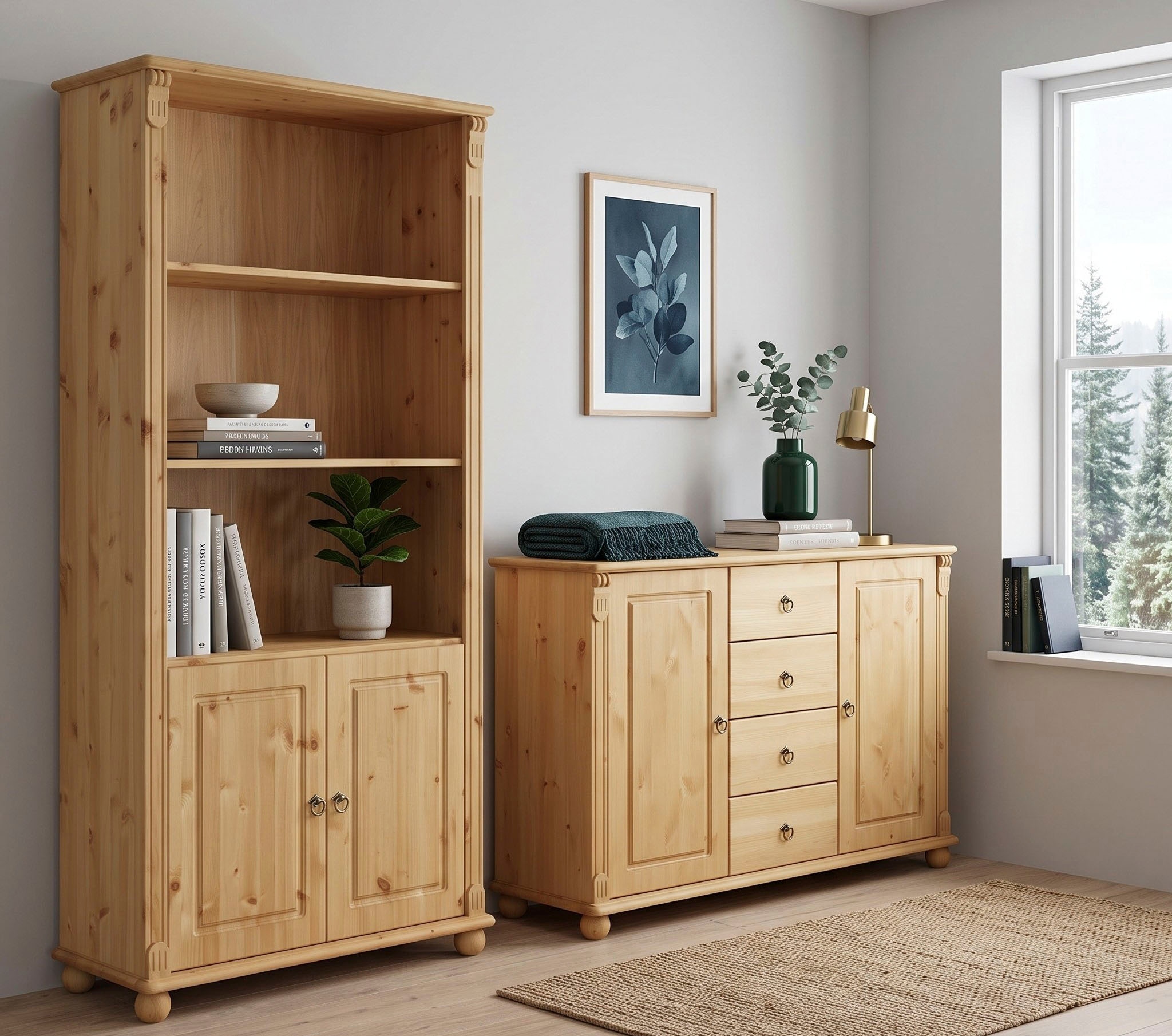 GOODproduct Commode combinée »Tessin; Buffetunterschrank, klassischer Landhausstil« en pin massif certifié FSC®, largeur 128cm