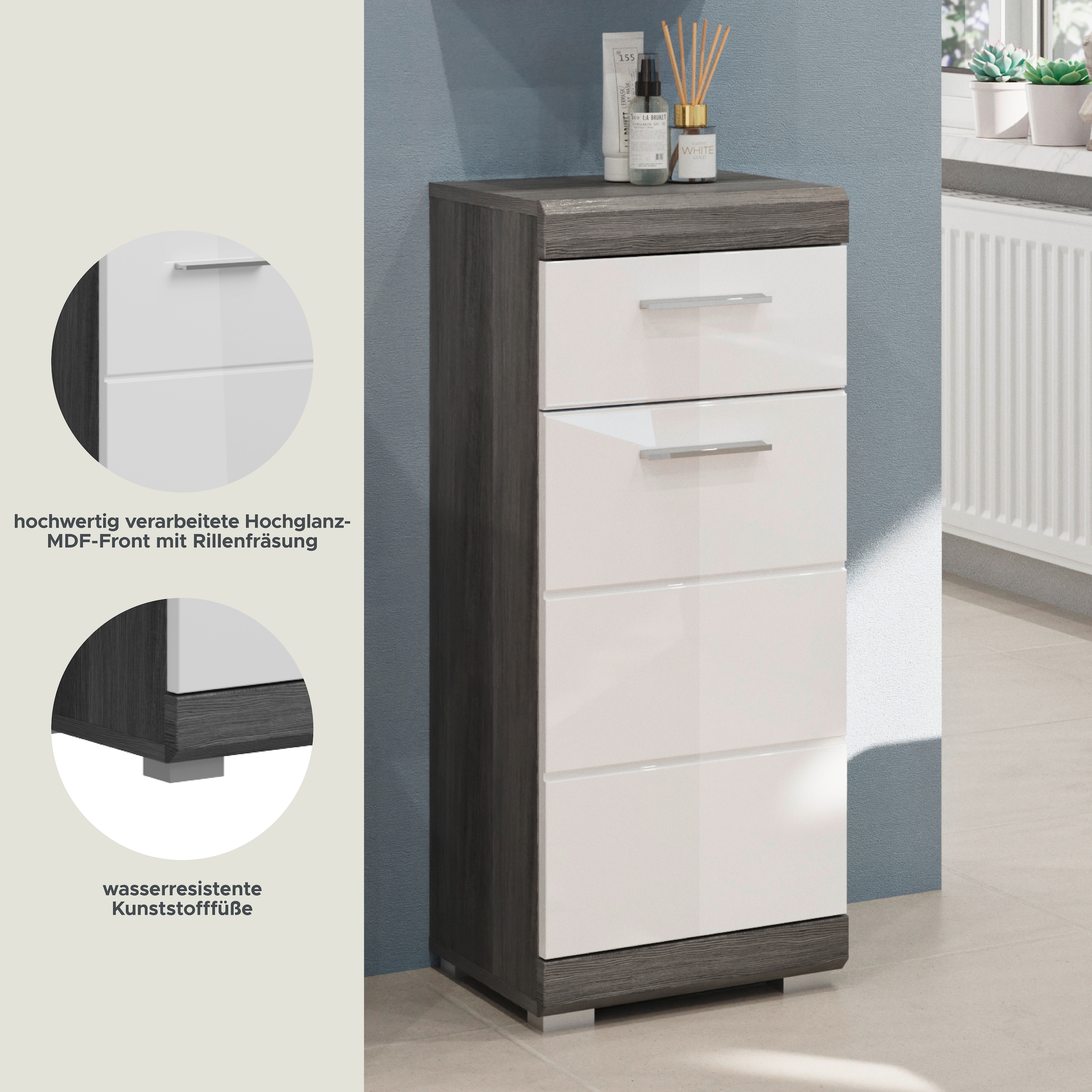 INOSIGN Unterschrank »SIENA, Breite 37cm, 1 Tür, 1 Schubkasten, 2 Fächer, MDF-Front«, (1 St., TOPSELLER!), in verschiedenen Farben erhältlich, Badmöbel, Badschrank, Kommode, Bad