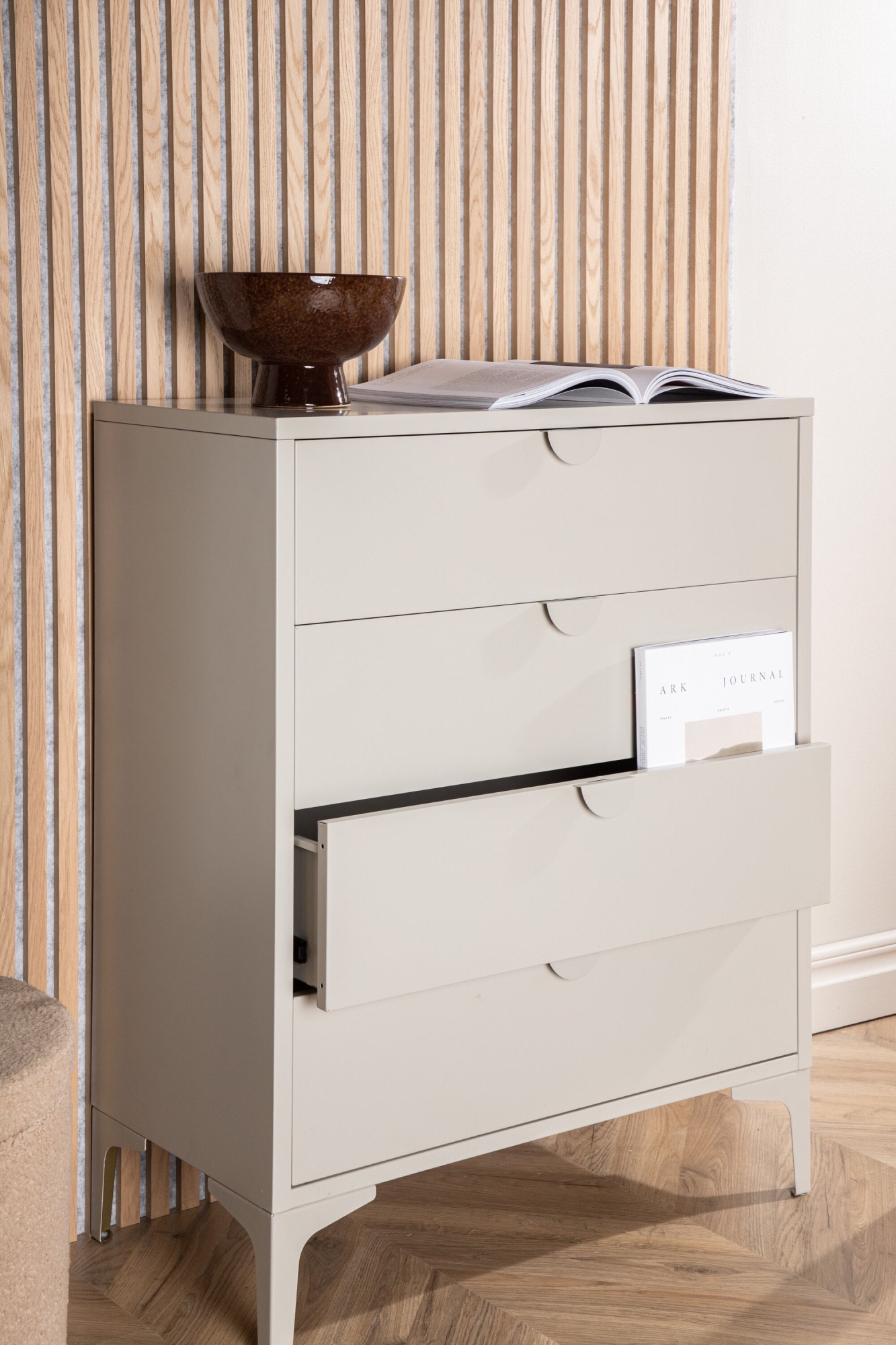 Venture Home Commode à tiroirs »Piring, hohe Kommode aus Stahl, 4 Schubladen, Höhe 98 cm« Commode à tiroirs, revêtement en poudre, haute, sophistiquée, moderne