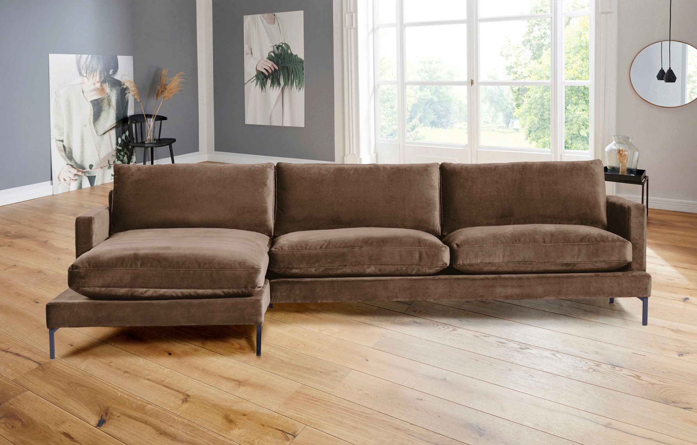 andas Ecksofa »Welland, L-Form,« mit schwarzen Metallfüssen, mit Federfüllung im Sitz- und Rückenkissen