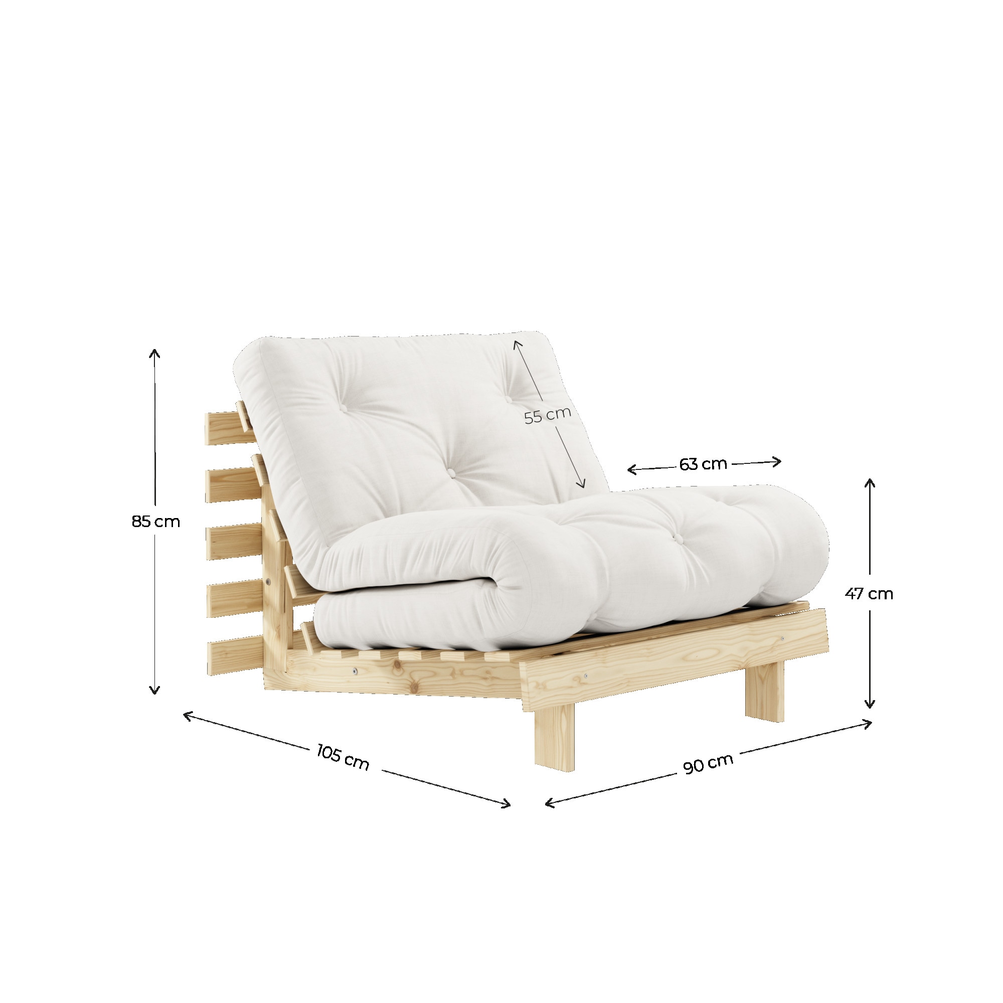 Karup Design Daybett »Roots Schlafsofa, Gästebett, Sofa inkl. Futonmatratze«, Liegefläche 90/140/160 x200 cm, FSC® zertifizierte Kiefer