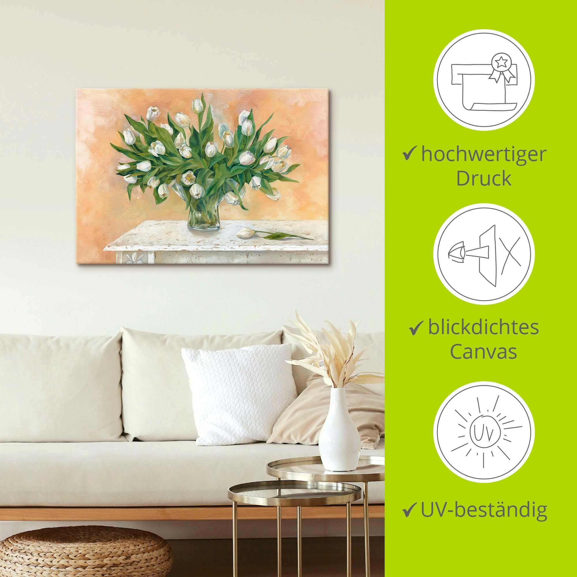 Artland Tableau sur toile »Weisse Tulpen II« 1 cuis tlg. auf Holzrahmen gespannt