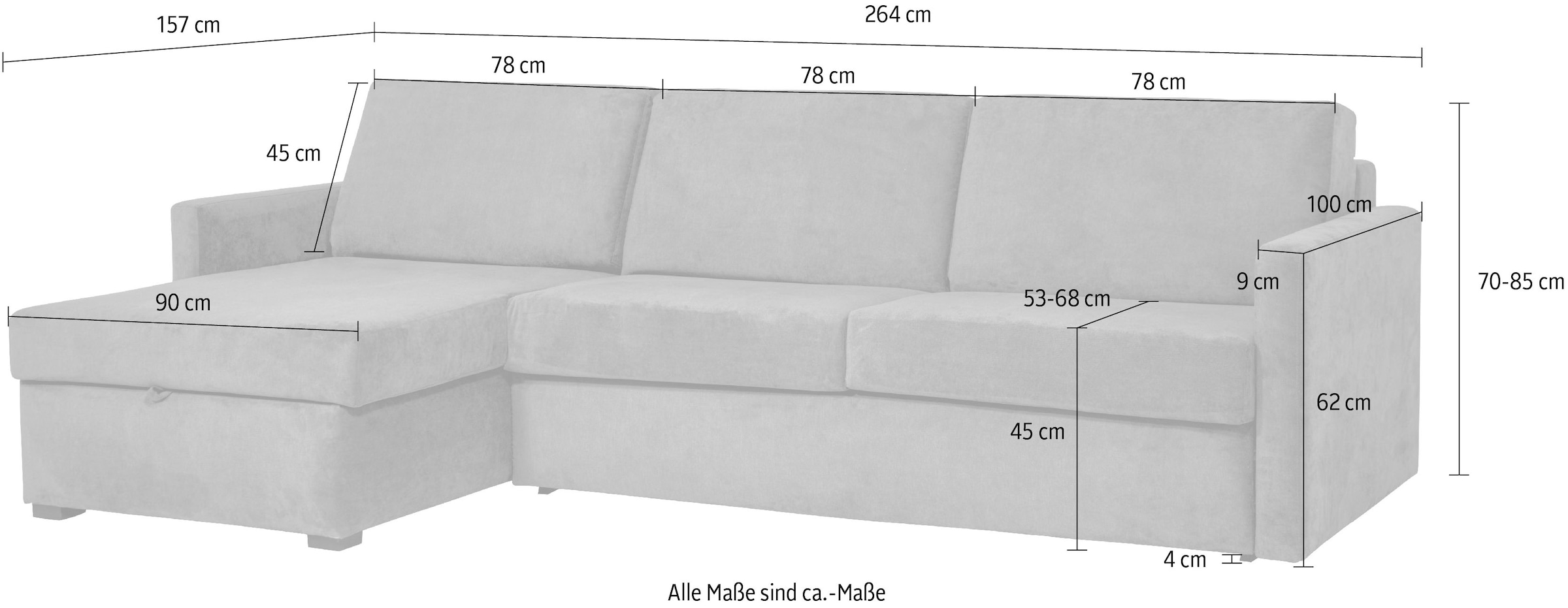PLACES OF STYLE Schlafsofa »GOLDPOINT Ecksofa 264 cm, Liegefläche (140/200cm), L-Form,« Bettfunktion, Bonell-Federkernmatratze und Dauerschläfer-Funktion