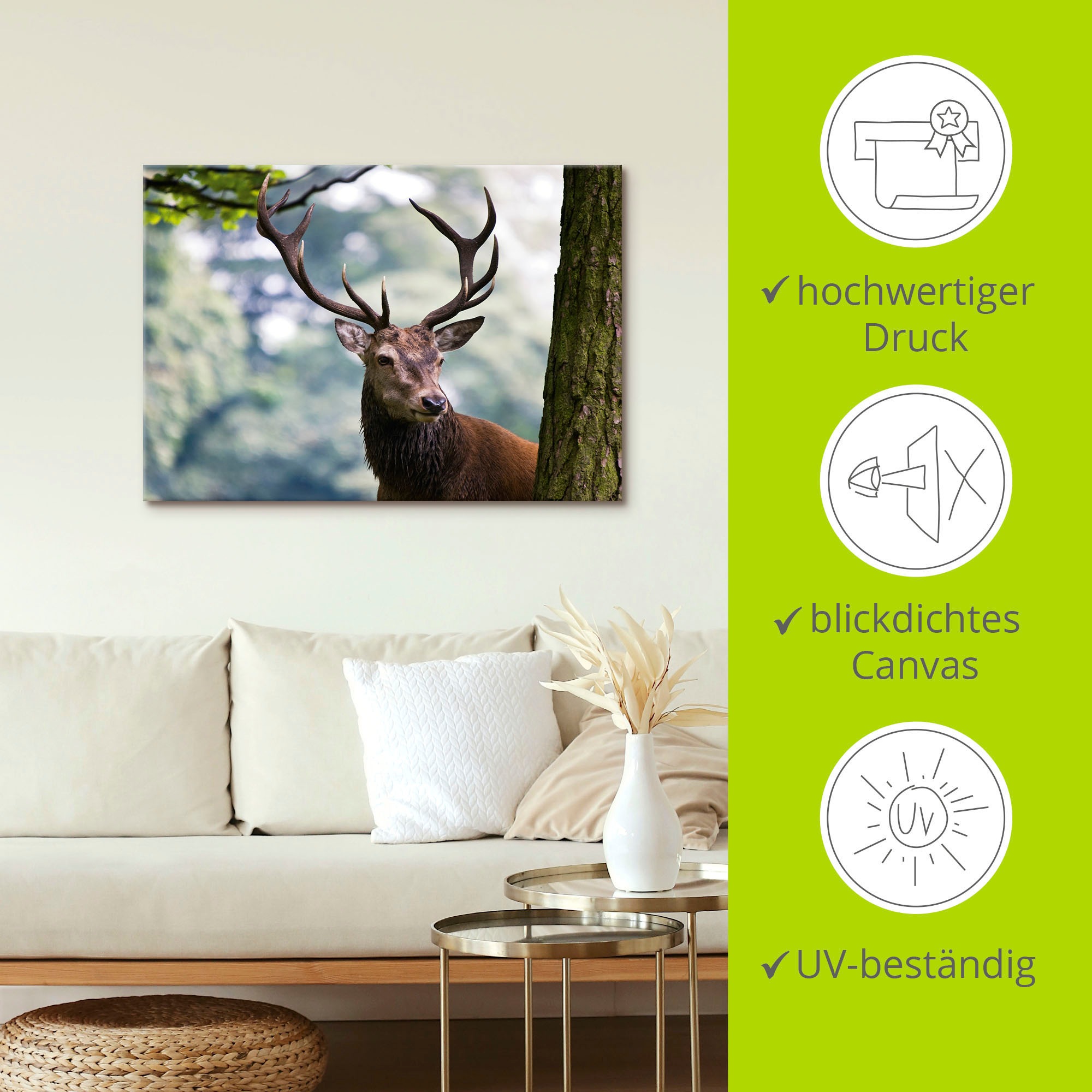 Artland Leinwandbild »Hirsch« Wildtiere 1 Stk. tlg. auf Holzrahmen gespannt