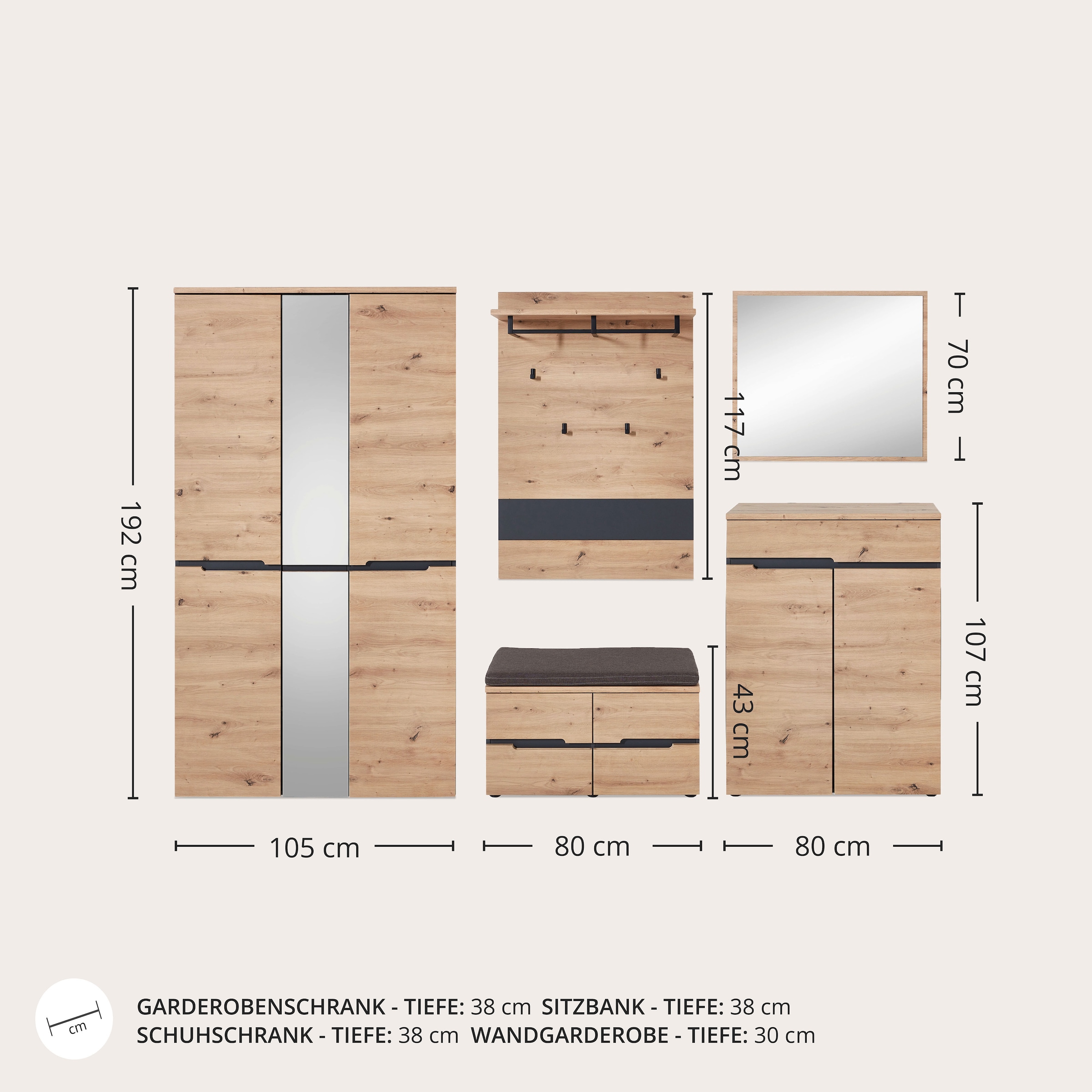 Innostyle Garderoben-Set »MEMPHIS« Komplett-Set, 5 Stk. tlg.