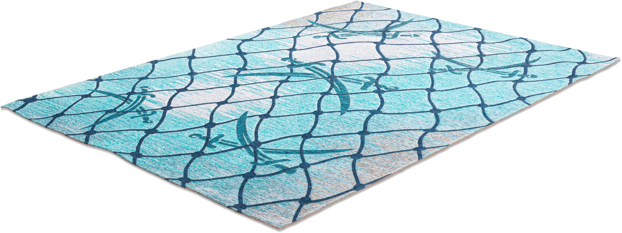 Sansibar Teppich »Keitum 005«, rechteckig, 3 mm Höhe, Flachgewebe, modernes Design, Motiv Fischernetz & gekreuzte Säbel