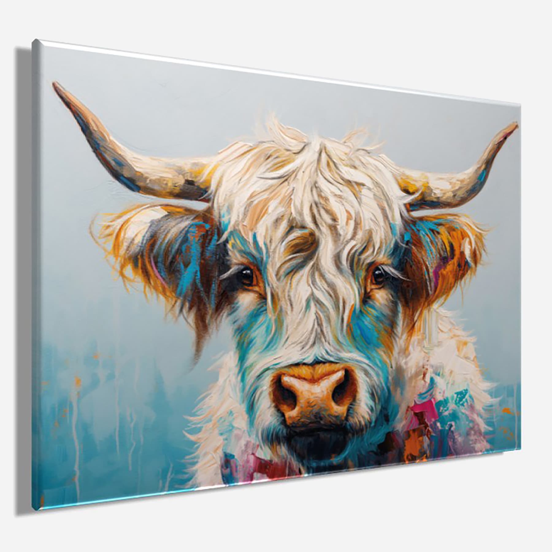 Bönninghoff Tableau sur toile »Wandbild BUNTES HOCHLANDRIND 46x61 cm – Leinwandbild Keilrahmen Deko« Bœuf des Highlands | Images de vaches | Vache 1 cuis tlg. tendu sur châssis