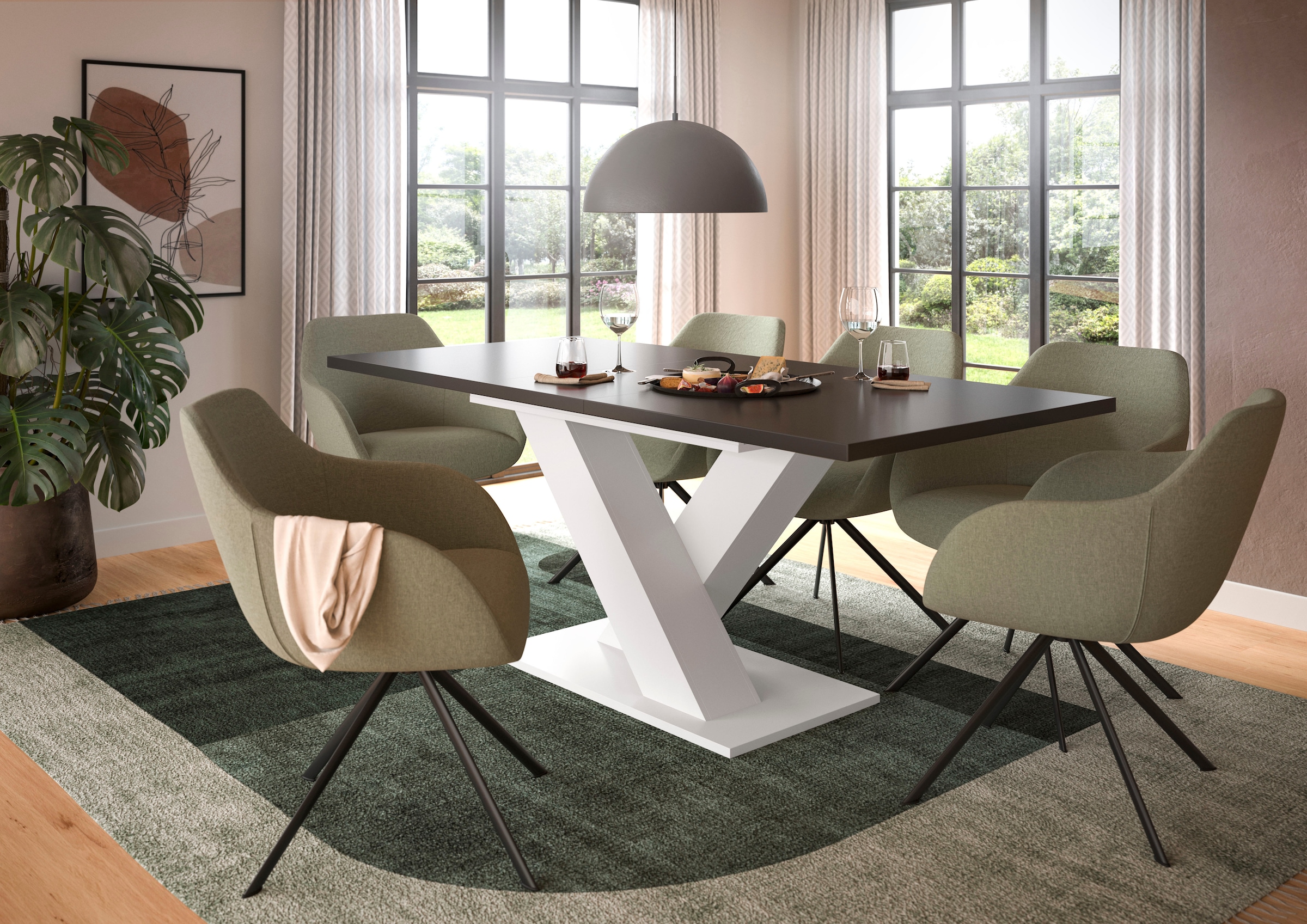 Home affaire Esstisch »Motus, ausziehbar 150 -190 cm, inklusive 40 cm Einlegeplatte« Set, 1 Stk. tlg. X-Gestell mit Bodenplatte, Tisch, Küchentisch, Esszimmer, Küche