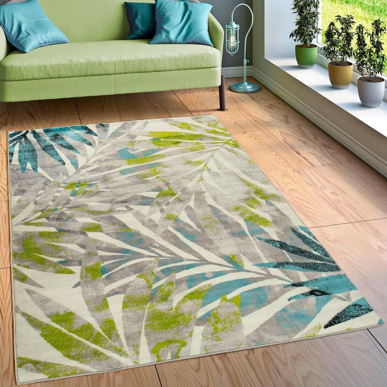 Paco Home Teppich »Metro 162«, rechteckig, Kurzflor, Motiv Blätter, ideal im Wohnzimmer & Schlafzimmer
