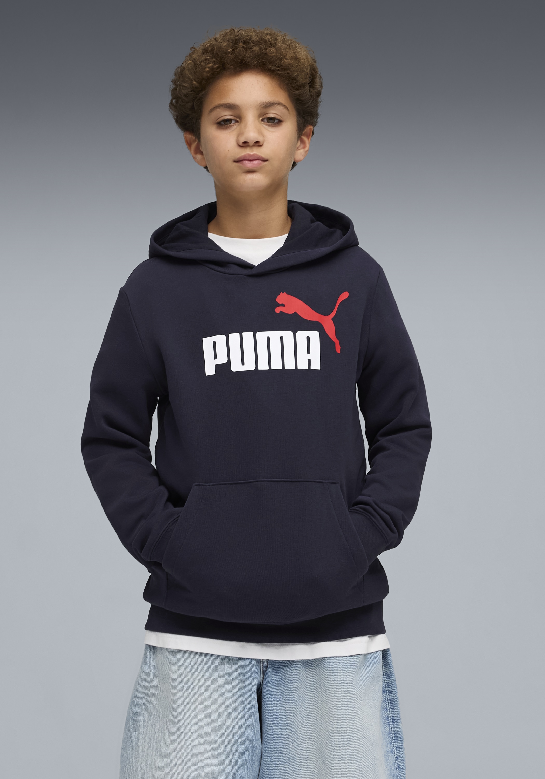 Image of PUMA Kapuzensweatshirt "ESS 2 COLOR NO.1 LOGO HOODIE TR B", für Jugendliche, mit Print-Applikation, mit Kängurutasche