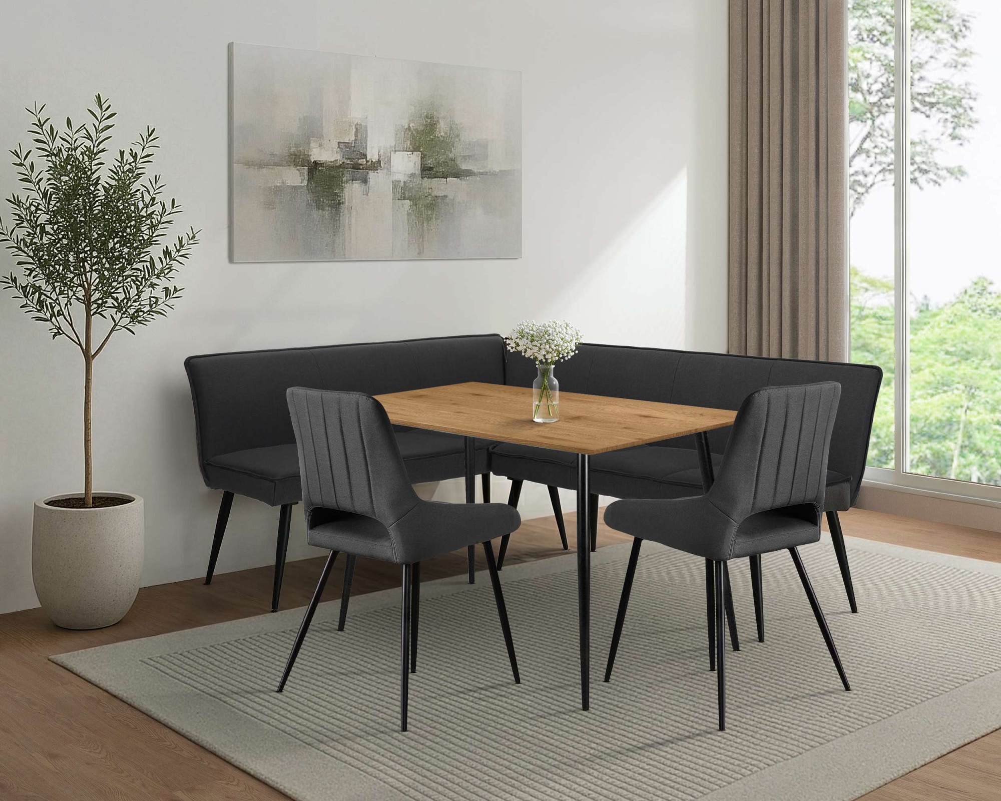 GOODproduct Eckbankgruppe »Danny/Ianna/Derrek« Set, Eckbankgruppe mit Tisch, Eckbank, Stühle, 4 tlg. Sitzgruppe, Eckbank und Stühle bequem gepolstert, Tisch 120x80 cm
