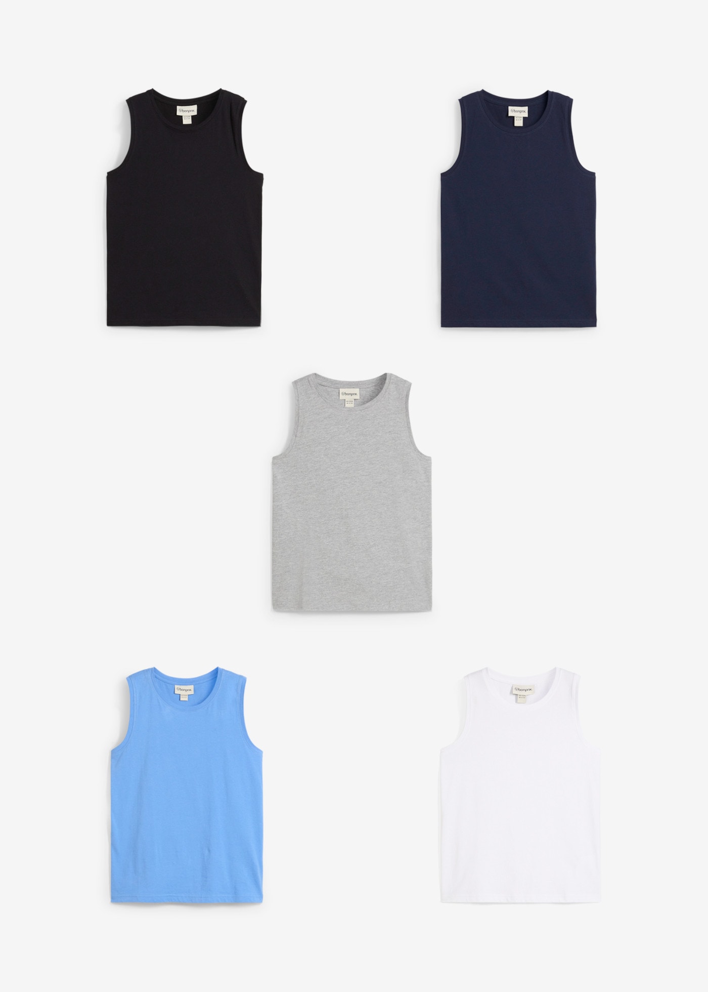 bonprix Débardeur Paquet, lot de 5,  en coton, sans manches, regular fit, lot de 5