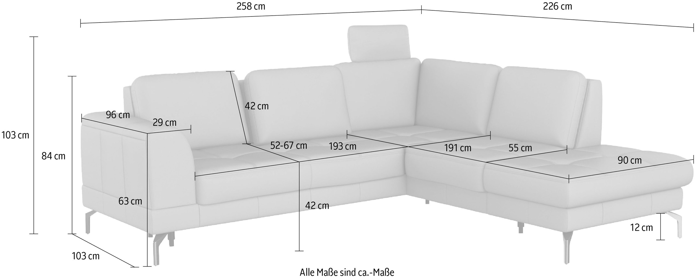sit&more Ecksofa »Bendigo L-Form«, inklusive Sitztiefenverstellung, Bodenfreiheit 12 cm, in 2 Fussfarben