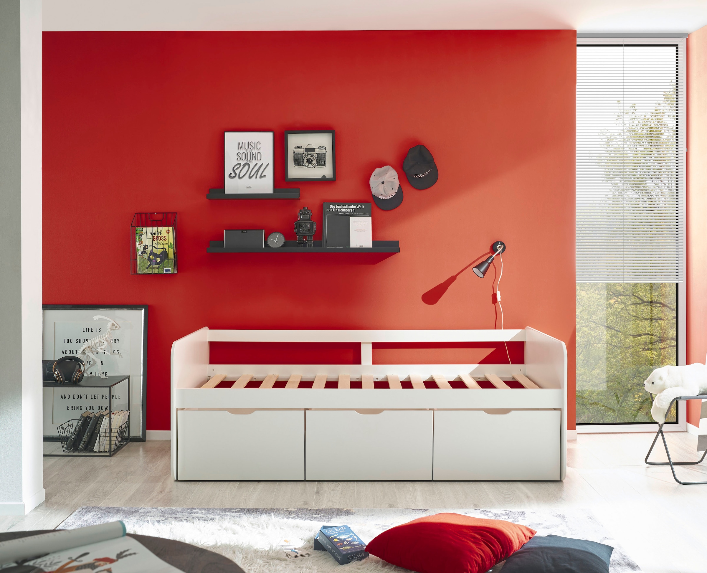 Begabino Lit de rangement »Eino Bett, Einzelbett« comprend 3 tiroirs coulissants