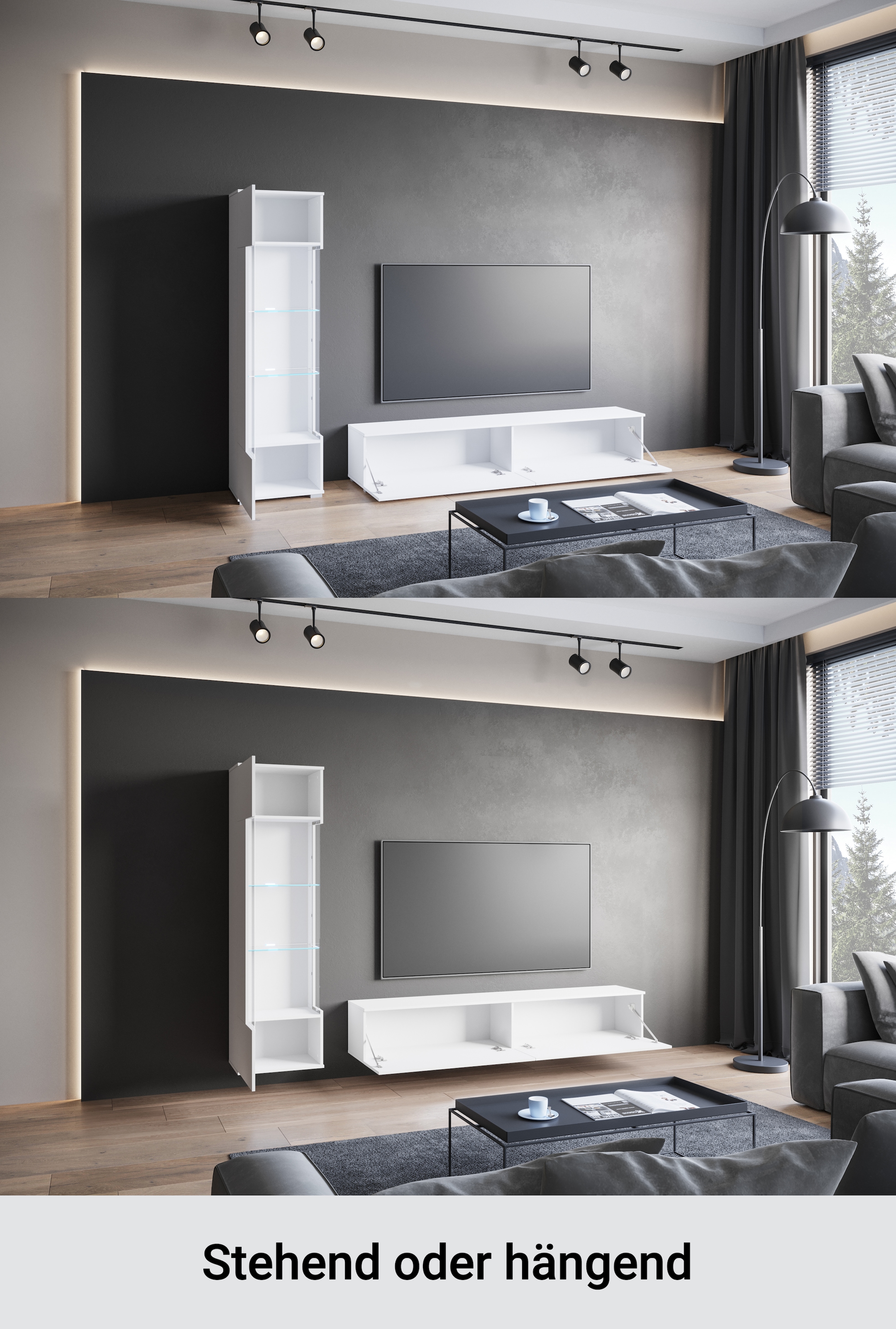 GOODproduct Wohnwand »Kenia, Vitrine Türanschlag links/rechts wechselbar« Komplett-Set, 2 Stk. tlg.