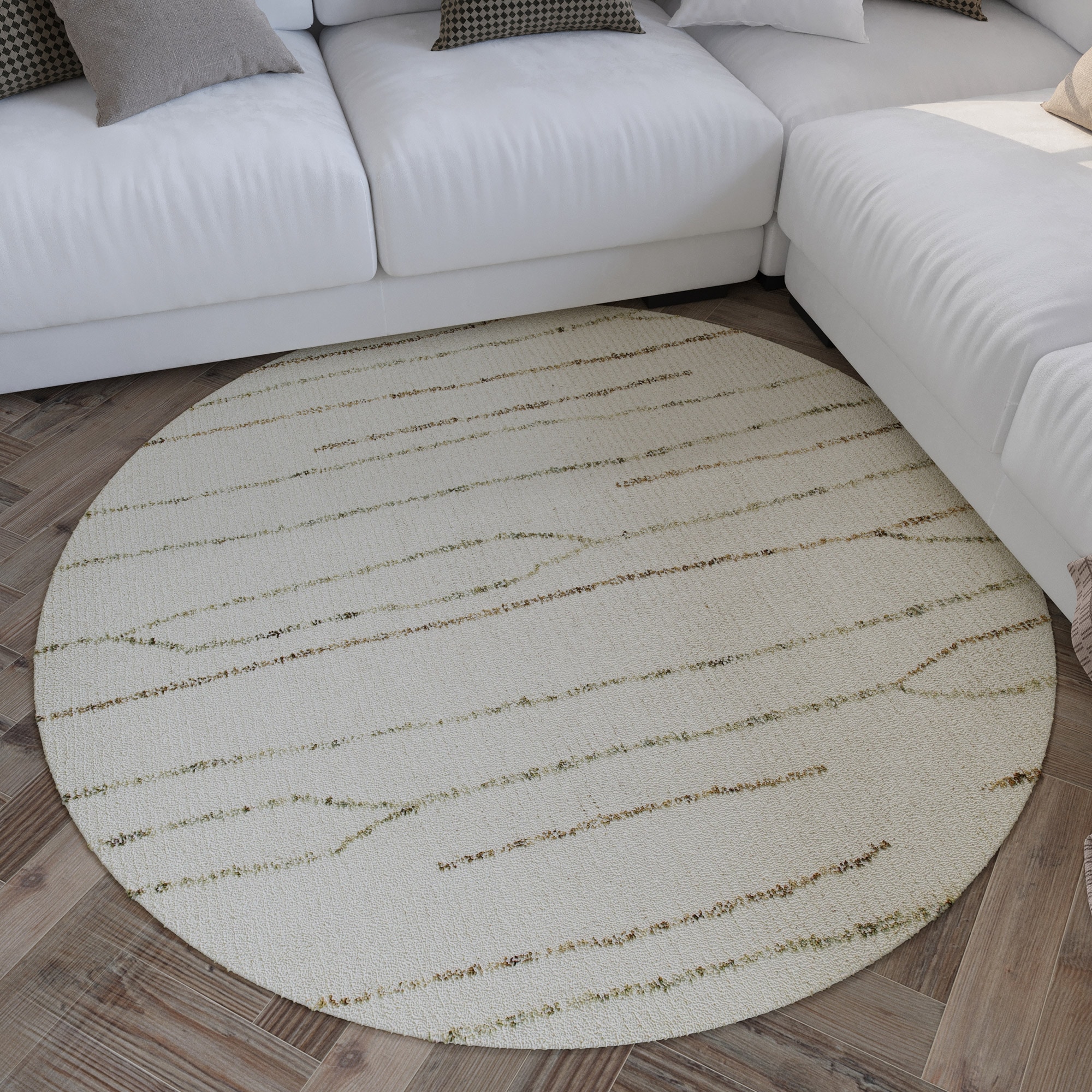 Image of Wecon home Wollteppich "Hamptons THIRTYNINE" rund 10 mm Höhe Schurwolle, Kurzflor, Wohnzimmer, Schlafzimmer, elegant, Linien-Muster