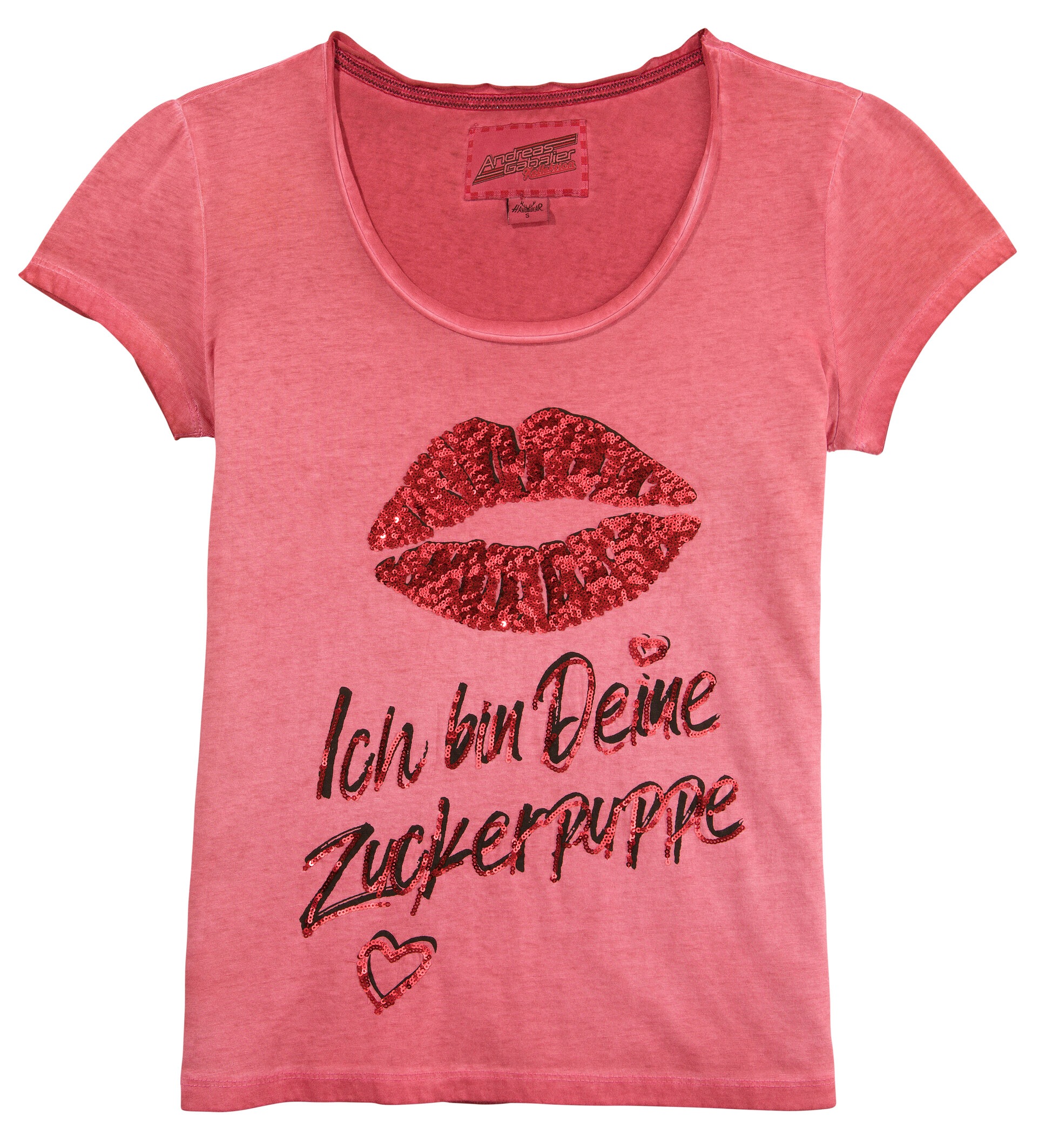 Image of Andreas Gabalier Kollektion Trachtenshirt, Damen mit Pailletten-Kussmund und "Zuckerpuppe" Schriftzug bei Ackermann Versand Schweiz