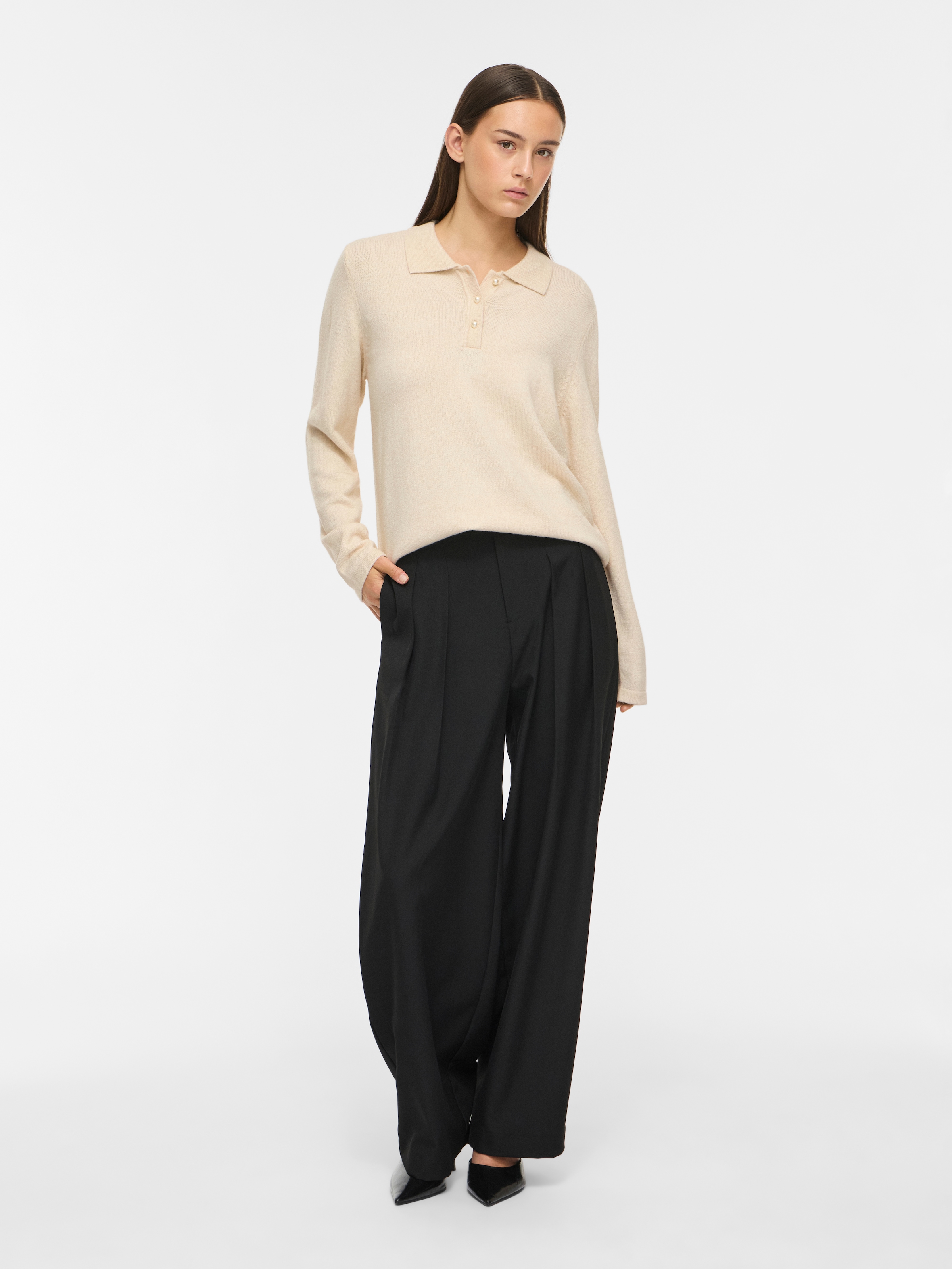 Vila Pull à col polo »VIRIL L/S POLO PULLOVER KNIT - NOOS« Materialmix, regular fit