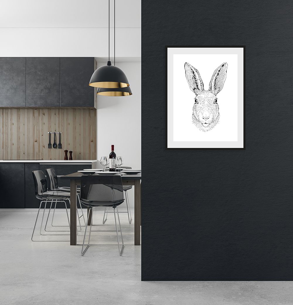 queence Bild »Tyra«, Hase-Hasen-Schwarz-Weiss-Kunst-Haustiere, (1 St.), HD Premium Poster-Druck inkl. Holzrahmen