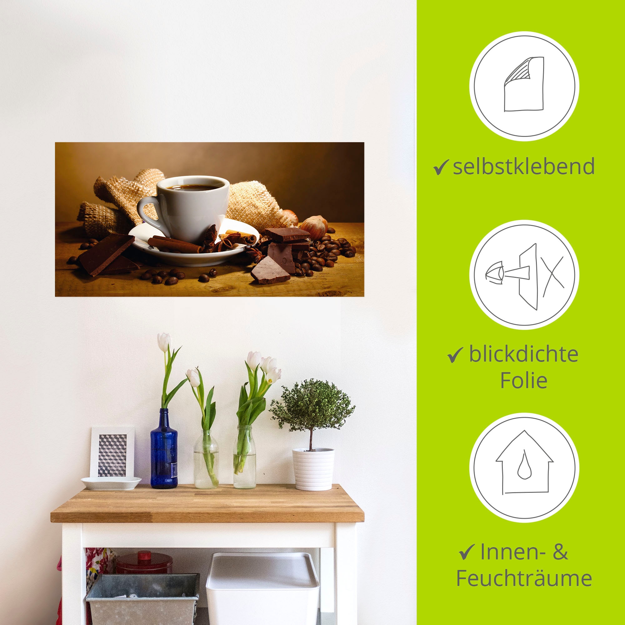 Artland Wandbild »Kaffeetasse Zimtstange Nüsse Schokolade«, Getränke, (1 St.), als Leinwandbild, Poster, Wandaufkleber in verschied. Grössen
