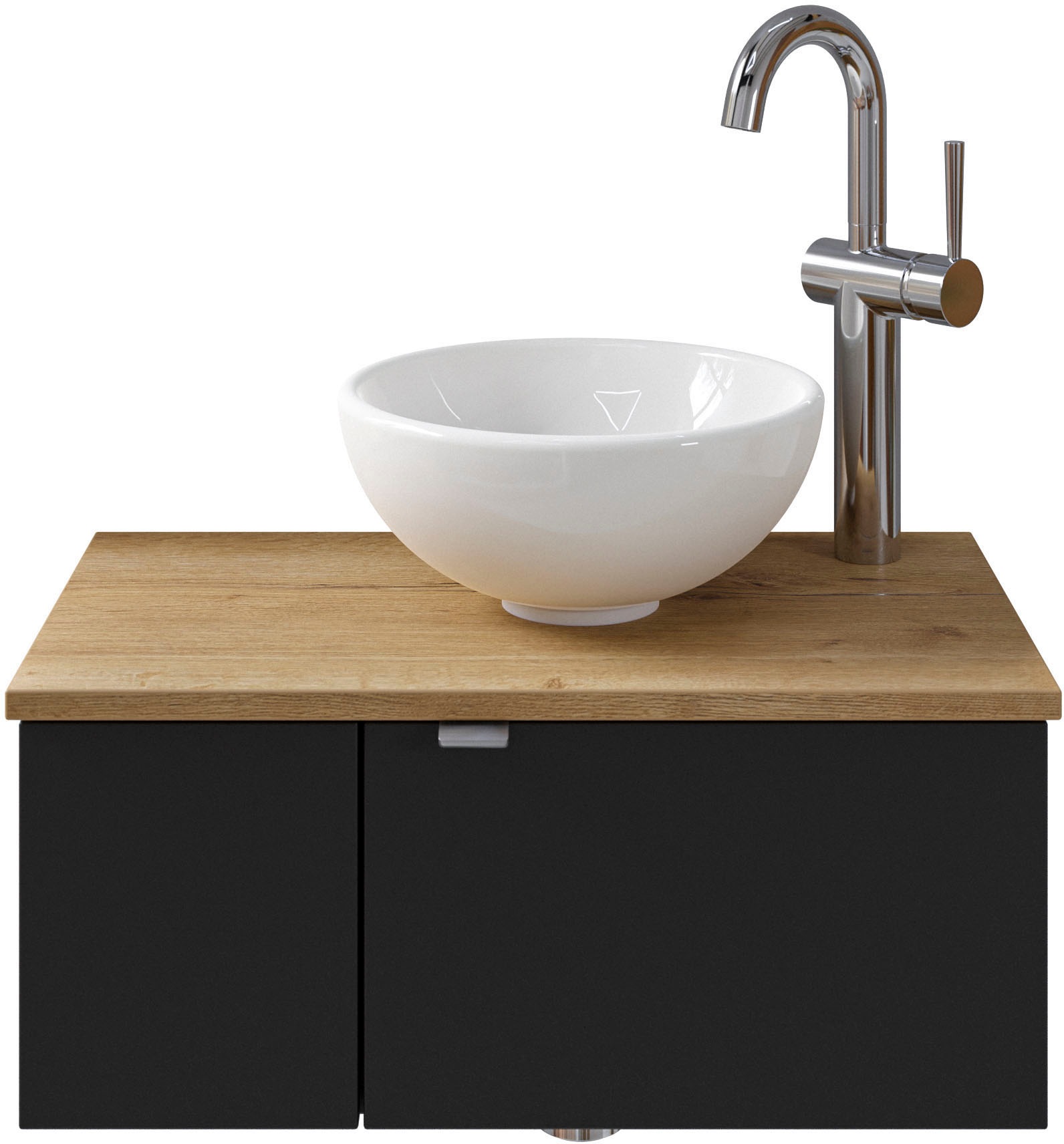 Saphir Waschtisch "Serie 6915 Waschschale mit Unterschrank für Gästebad, Gäste WC" Keramik-Aufsatzbecken, Waschtischplatte, Waschtischunterschrank, 3 Stk. tlg. 61 cm breit, 2 Türen, offenes Fach, kleine Bäder, ohne Armatur