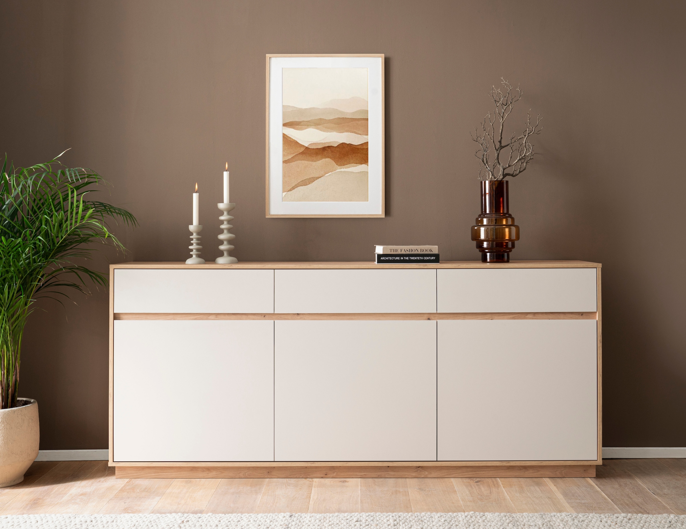 Image of Home affaire Sideboard "Sonora, moderner Schrank, Kommode in Eiche Artisan, 202 cm breit" filigrane Rahmenoptik, ausreichend Stauraum, vielseitig einsetzbar