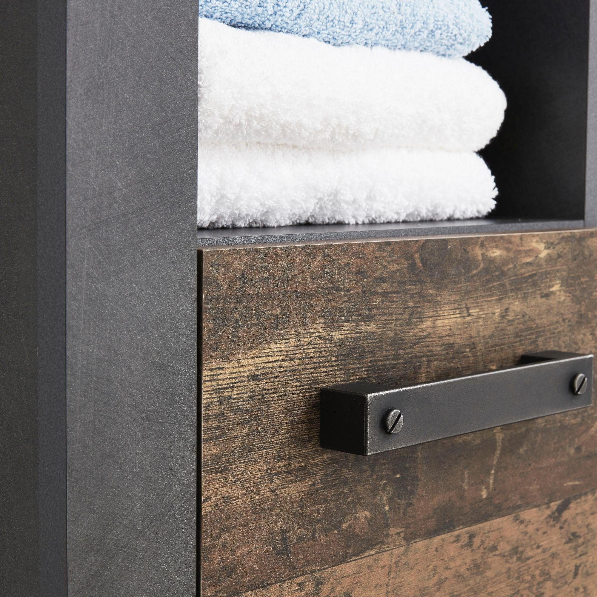 INOSIGN Hochschrank »Ilana«, Badschrank im modernen Industrial Style - Masse (B/T/H) 36/31/184 cm