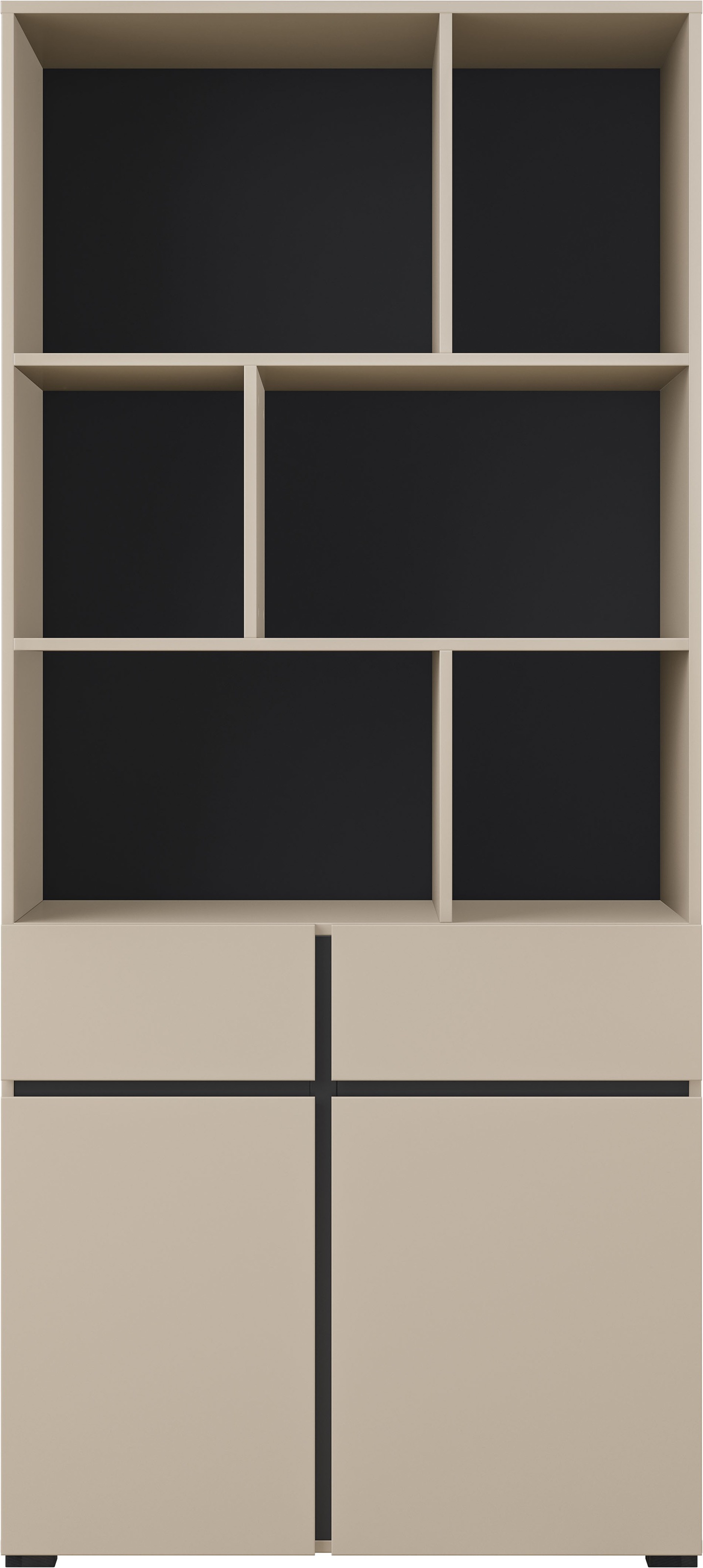 GOODproduct Aktenschrank »Cross, Breite 85 cm, modernem grifflose Standregal, Bücherregal« Standregal mit 6 offene Fächern, 2 Schubladen und 2 Türen, Büroregal