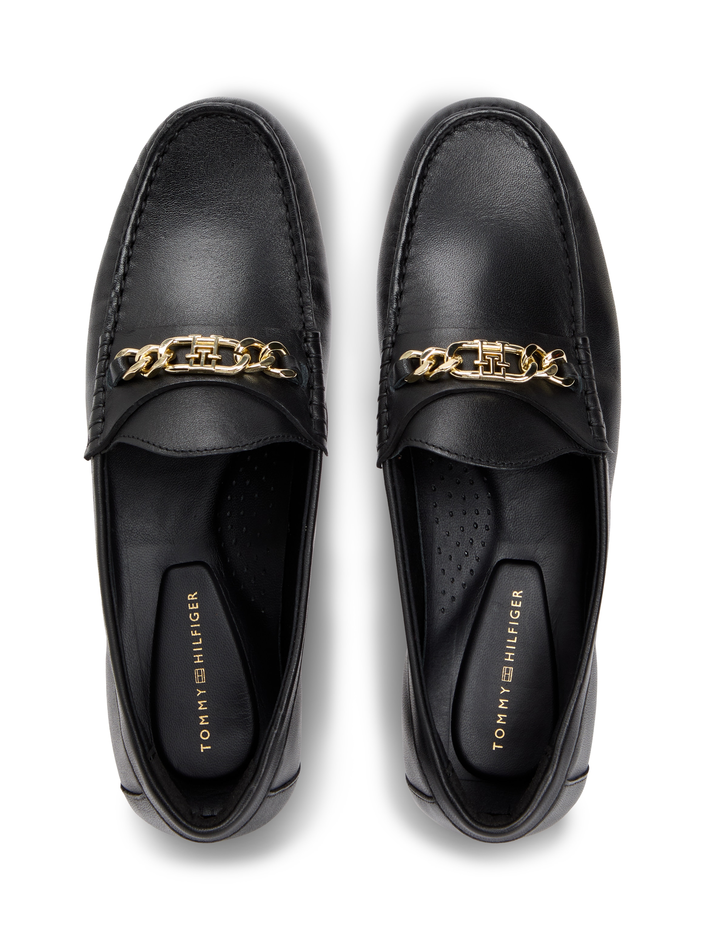 Tommy Hilfiger Loafer »TH CHAIN LEATHER LOAFER«  Chaussure business, slipper, chaussure à enfiler avec chaîne décorative dorée