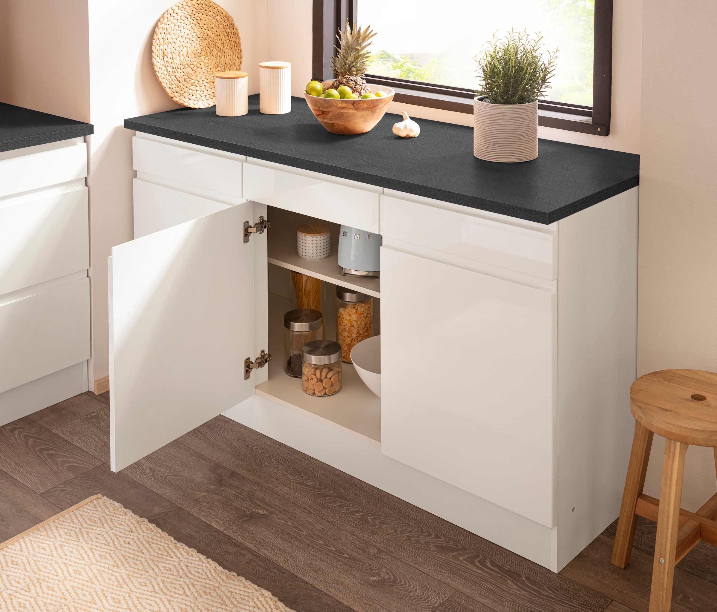 KOCHSTATION Armoire basse »KS-Virginia,neu in verbesserter Ausführung« Rangement, Softclose,  largeur 150 cm, 3 portes, fonction soft-close