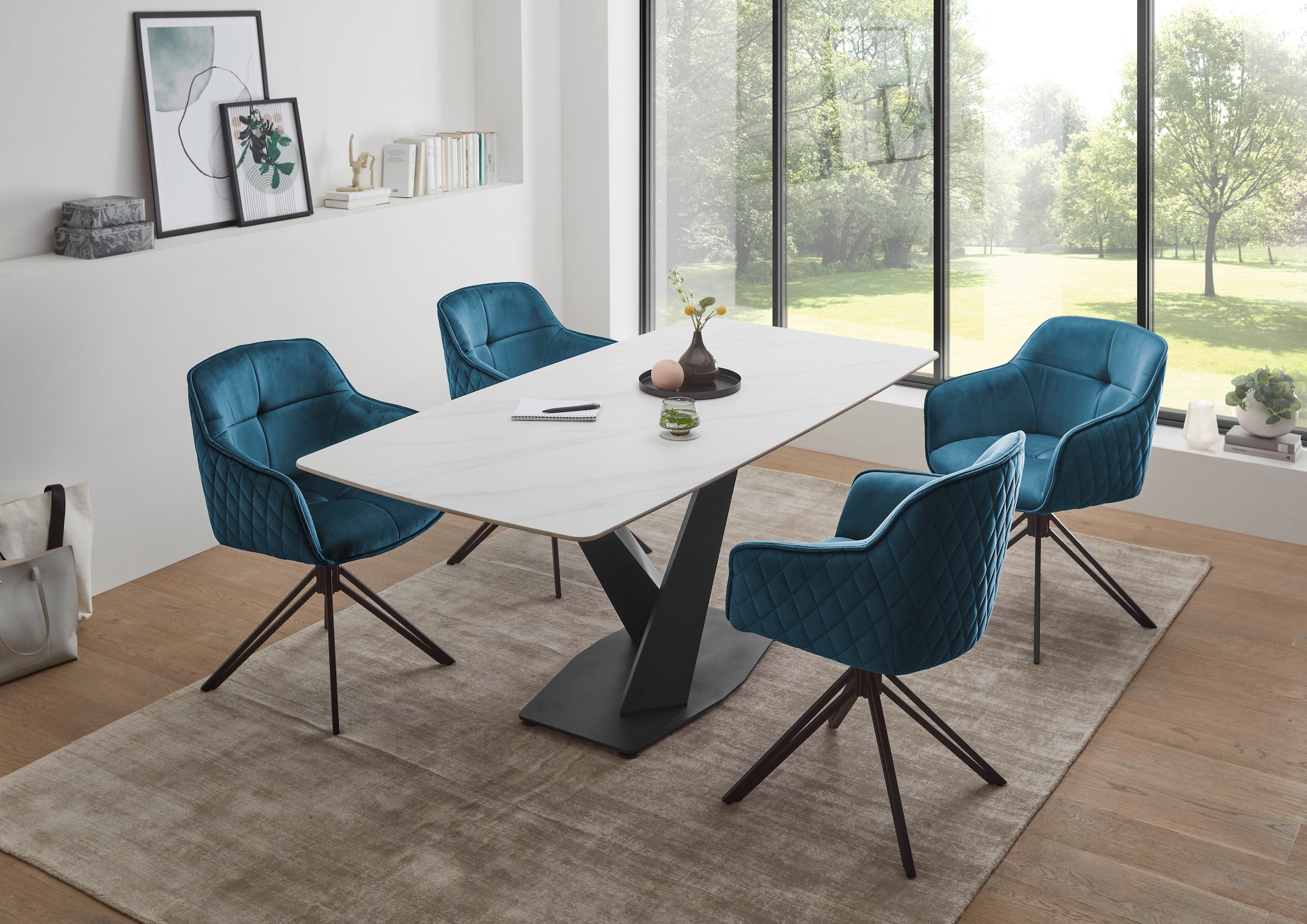 Stolkom Esstisch »Ventura Esszimmertisch Keramik, Esstisch Keramik BxHxT 180x75x90 cm«, Keramikoberfläche abgerundete Ecken, Metallgestell schwarz matt