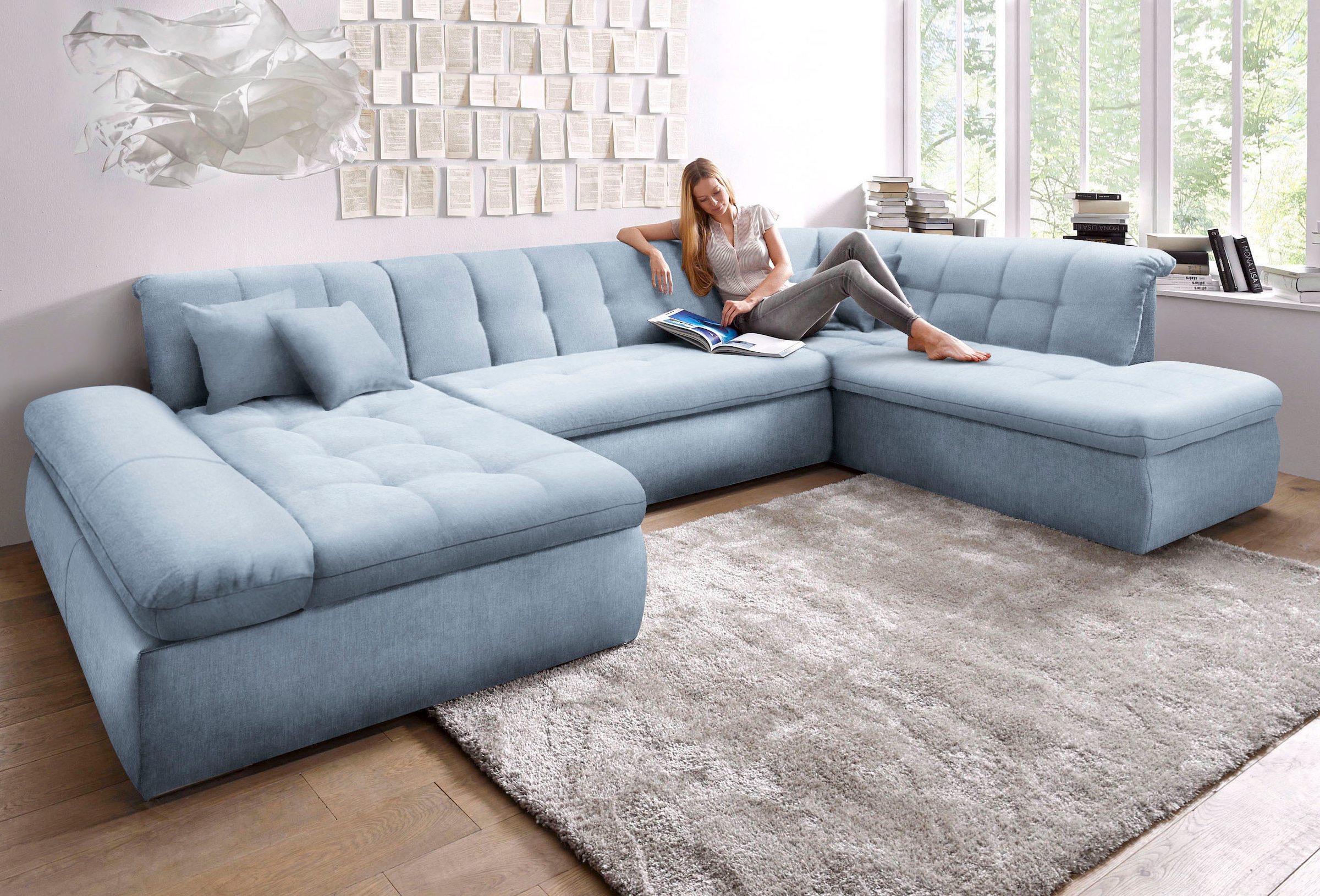 Image of DOMO collection Wohnlandschaft "MORIC Massiv - Belastbar bis 140 kgxSitz, 353x216x80 cm, XXL" U-Form, inkl. Zierkissen