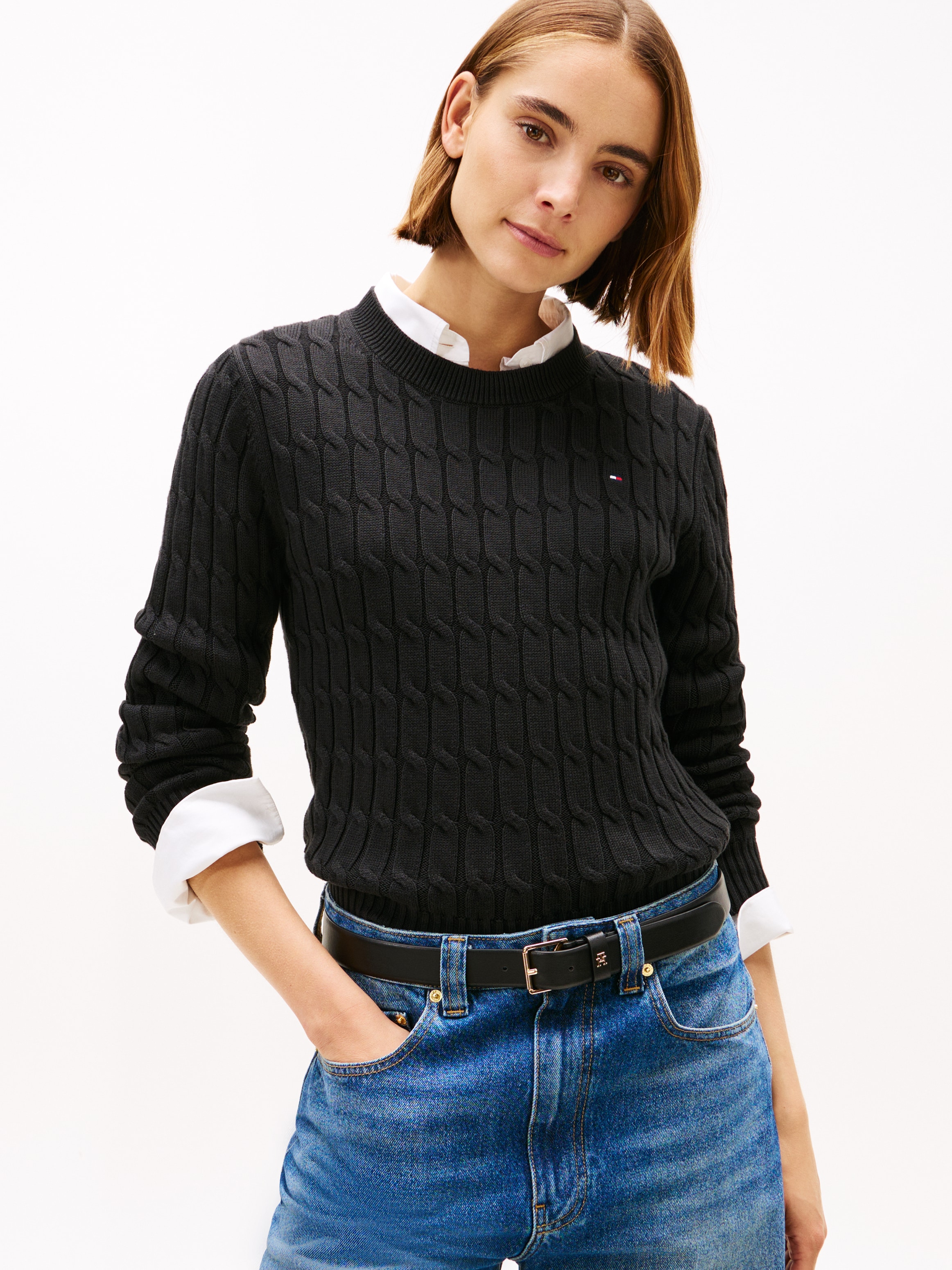 Image of Tommy Hilfiger "CO CABLE MID GG C-NK LS SWT" mit Zopfmuster