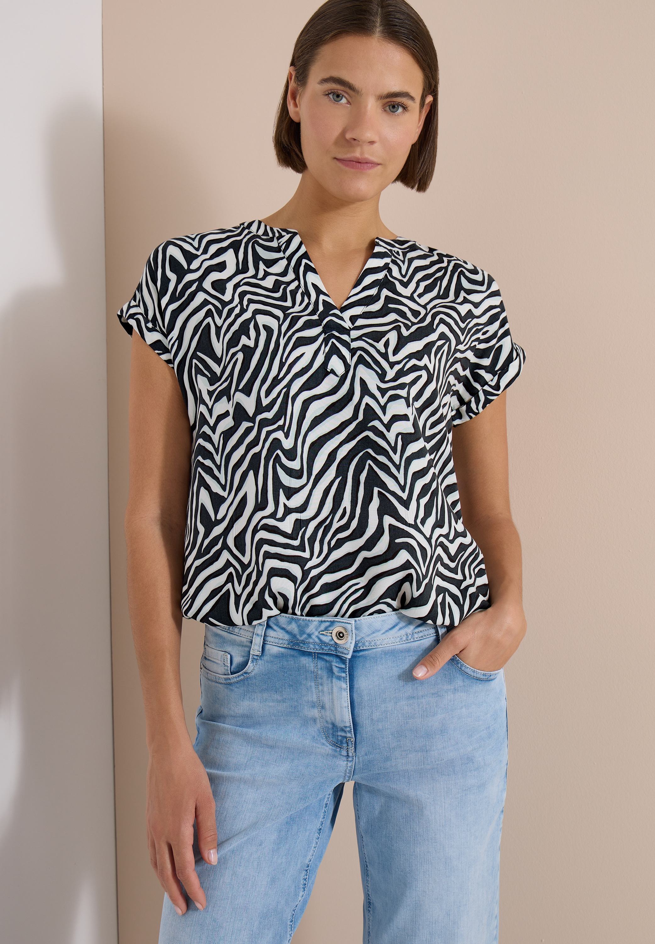 Image of Cecil Shirtbluse Sommerbluse mit Split Neck und Zebra-Print