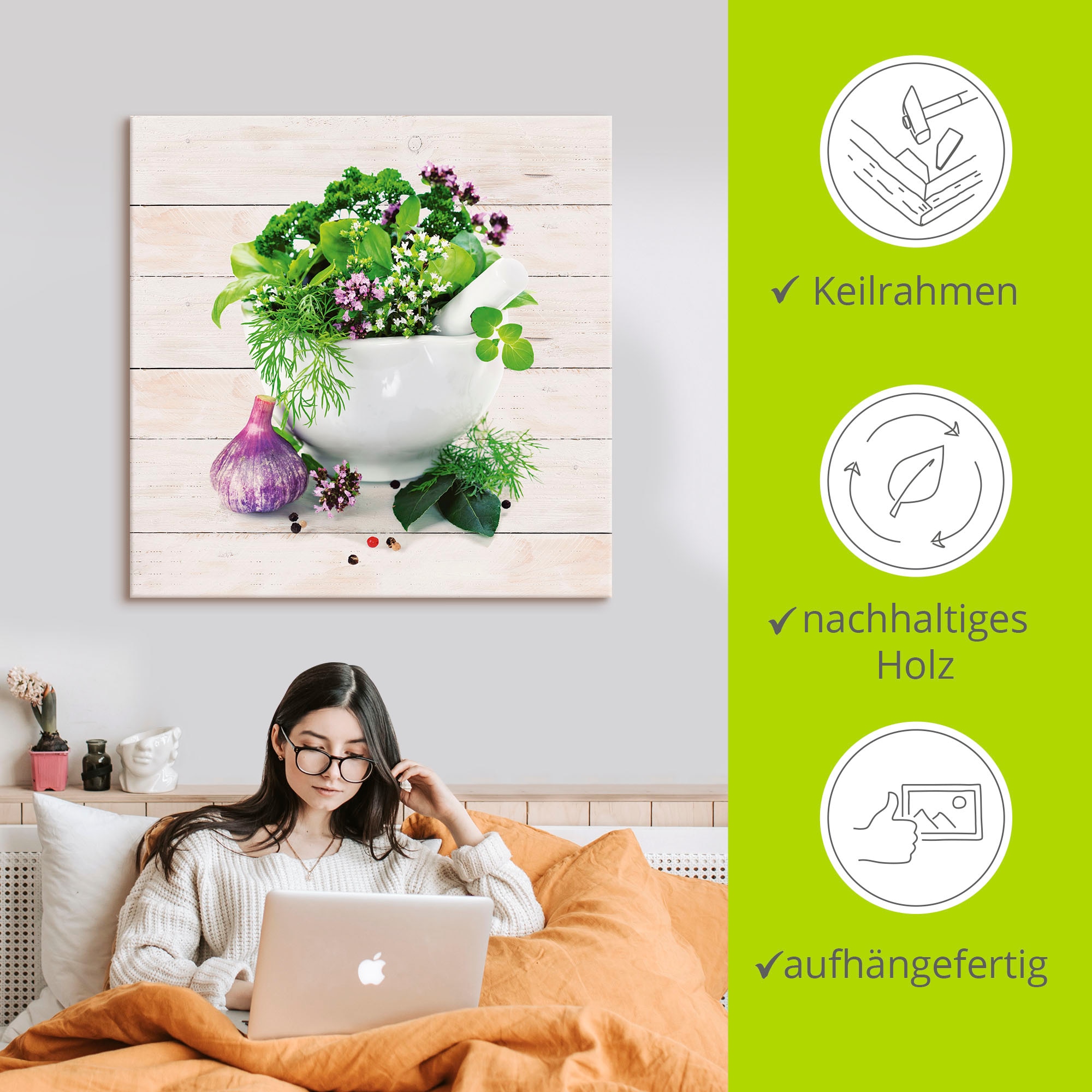 Artland Leinwandbild »Heilkräuter auf weissem Hintergrund Küche« Arrangements 1 Stk. tlg. auf Holzrahmen gespannt