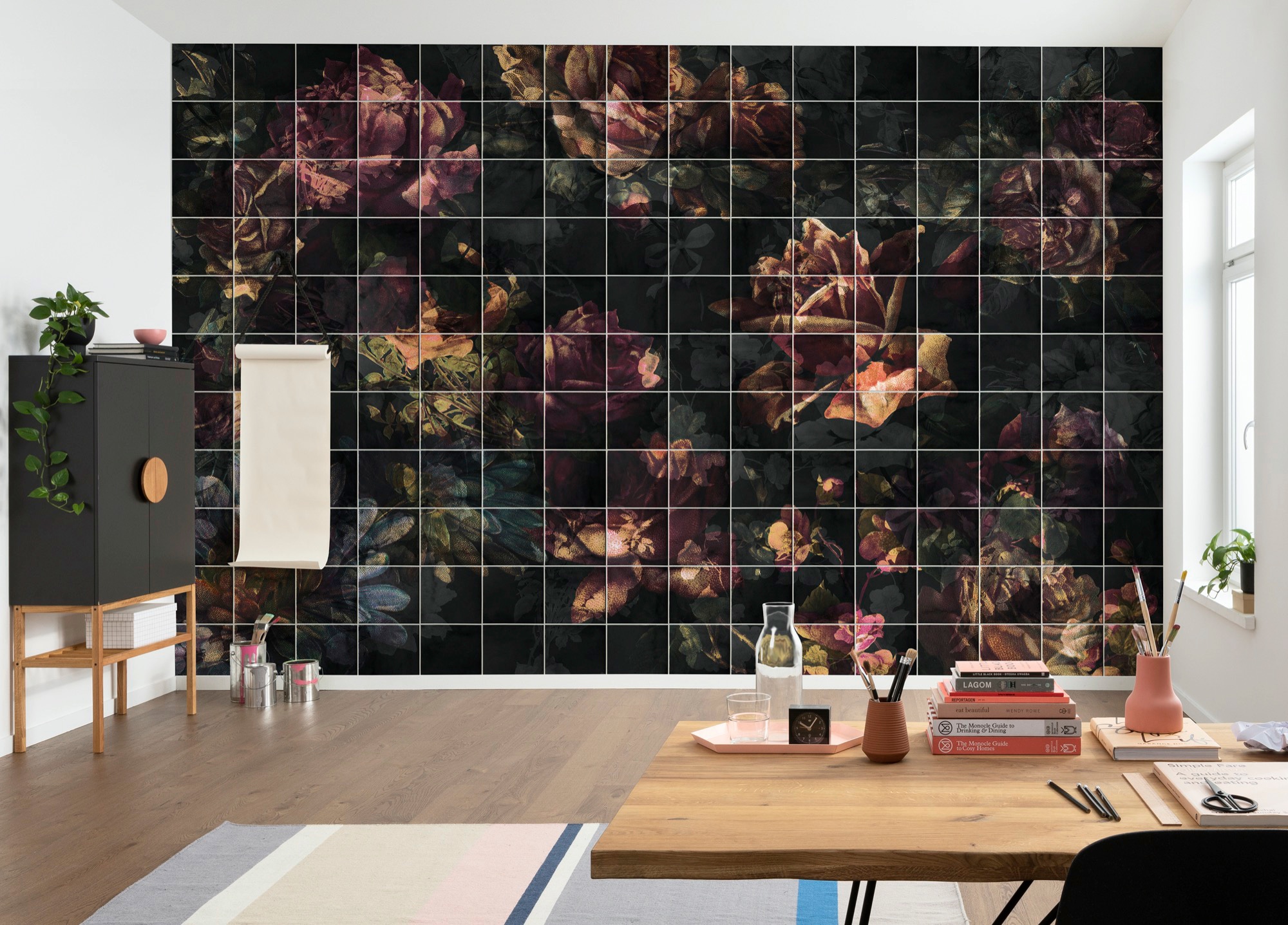 Komar Papier peint intissé »Digitaldruck Vlies -  Tiles Flowers - Grösse 400 x 280 cm« imprimé Wohnzimmer, Schlafzimmer