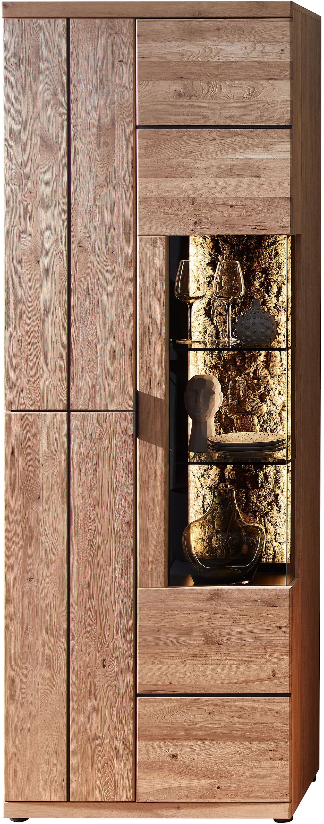 Image of Wohnconcept Vitrine "Donna Vitrine, 75x207x42 (BxHxT)" 1 Stk. tlg. Beleuchtung bestellbar, 3 türig, Echtkork Absetzung, L/R verwendbar