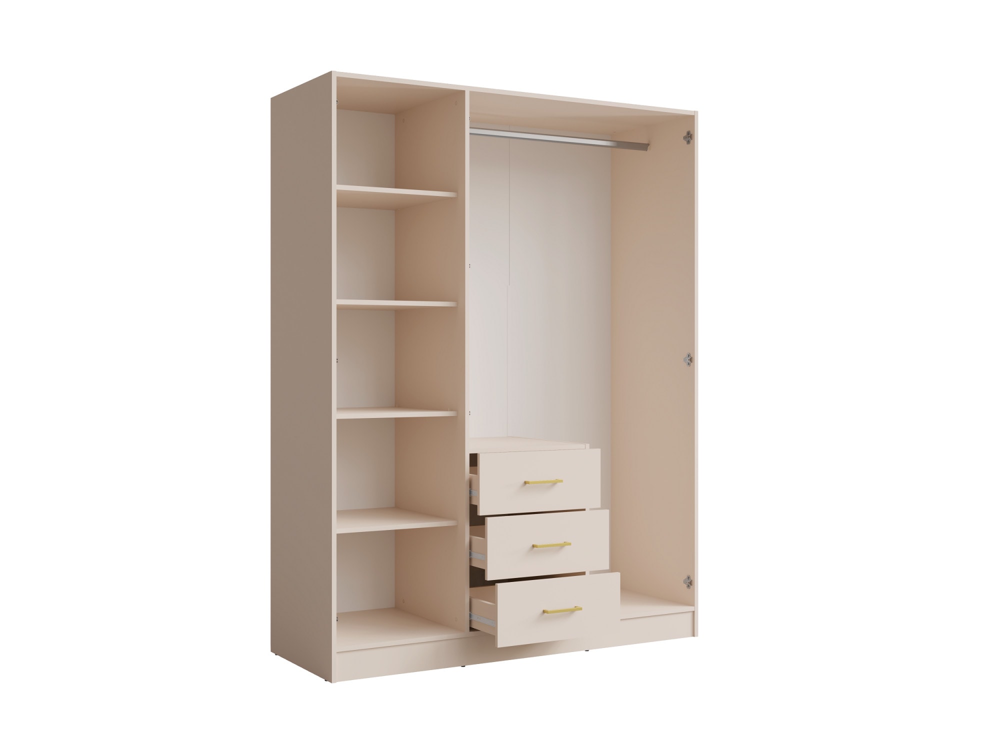 Home affaire Armoires à vêtements »KOS Garderobe mit 3 Schubladen, Kleiderstange, 4 Einlegeböden, Spiegel« Kleiderschrank mit 3 Türen, goldenen Griffen, Masse B/H/T 150/200/58 cm