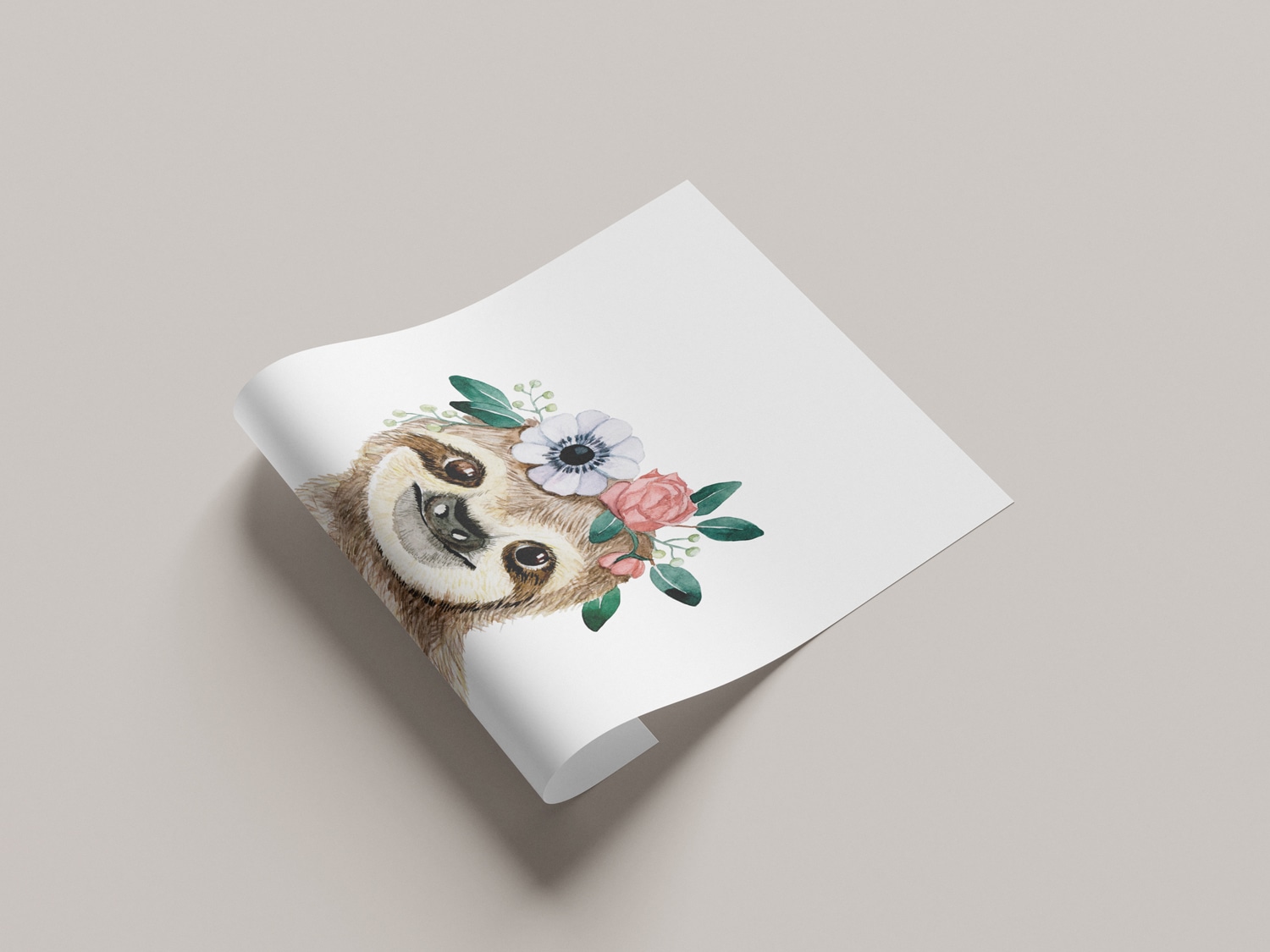 Lüttenhütt Bild mit Rahmen »oder Poster, Faultier mit Blumenkranz« Fantasy | Faultier | Tiere 1 Stk. tlg. HD Premium Druck