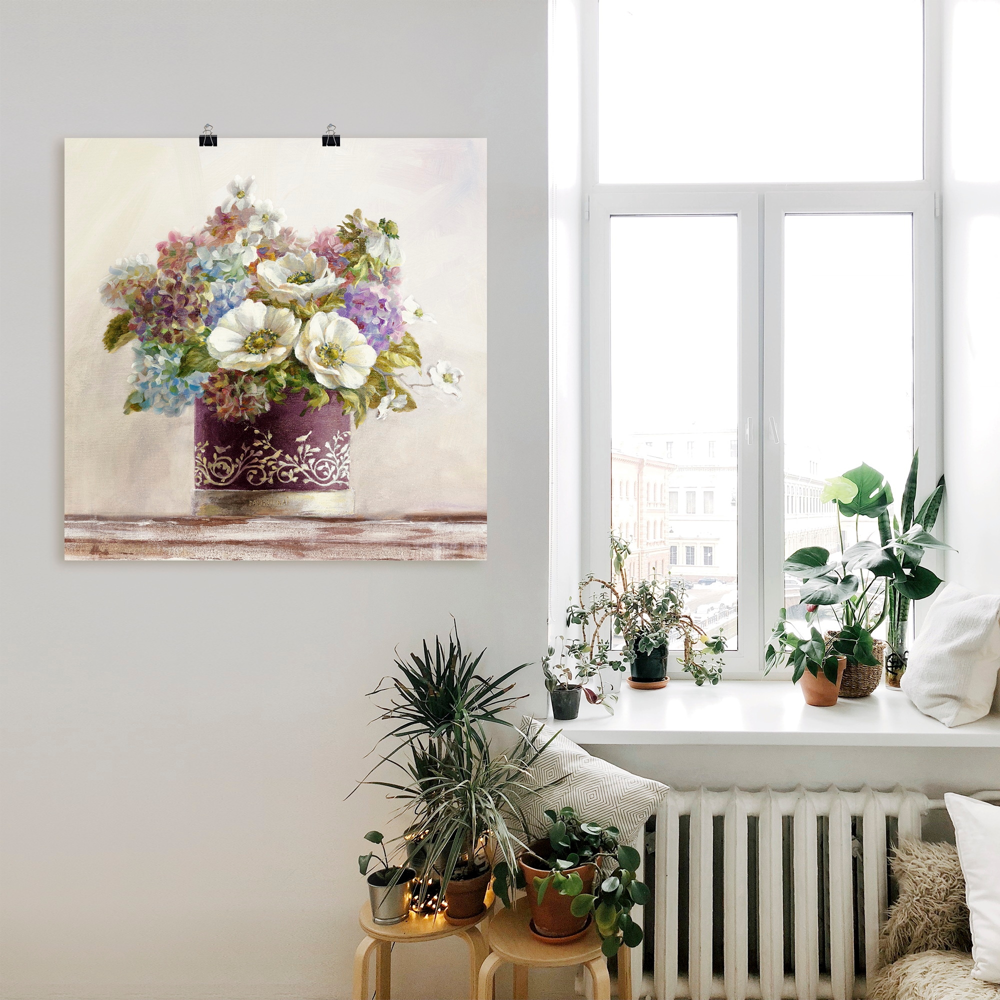 Artland Fresque murale »Anemonen in Auberginer Hutschachtel« 1 cuis tlg. als Leinwandbild, Poster in verschied. Grössen