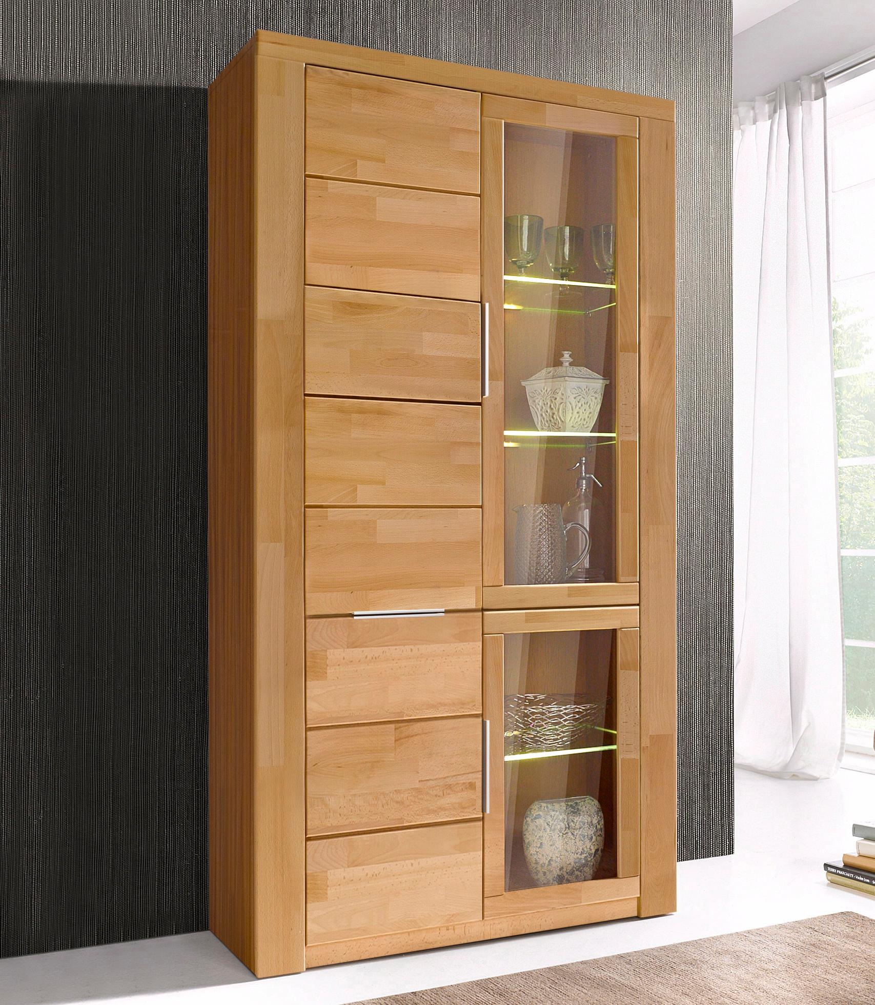 Image of GOODproduct Vitrine "ZARA 2 Holztüren, 2 Glastüren, 10 Fächer, pflegeleicht, holz geölt" B/T/H: 100/40/190cm, Massivholzfronten, Korpus aus Melamin