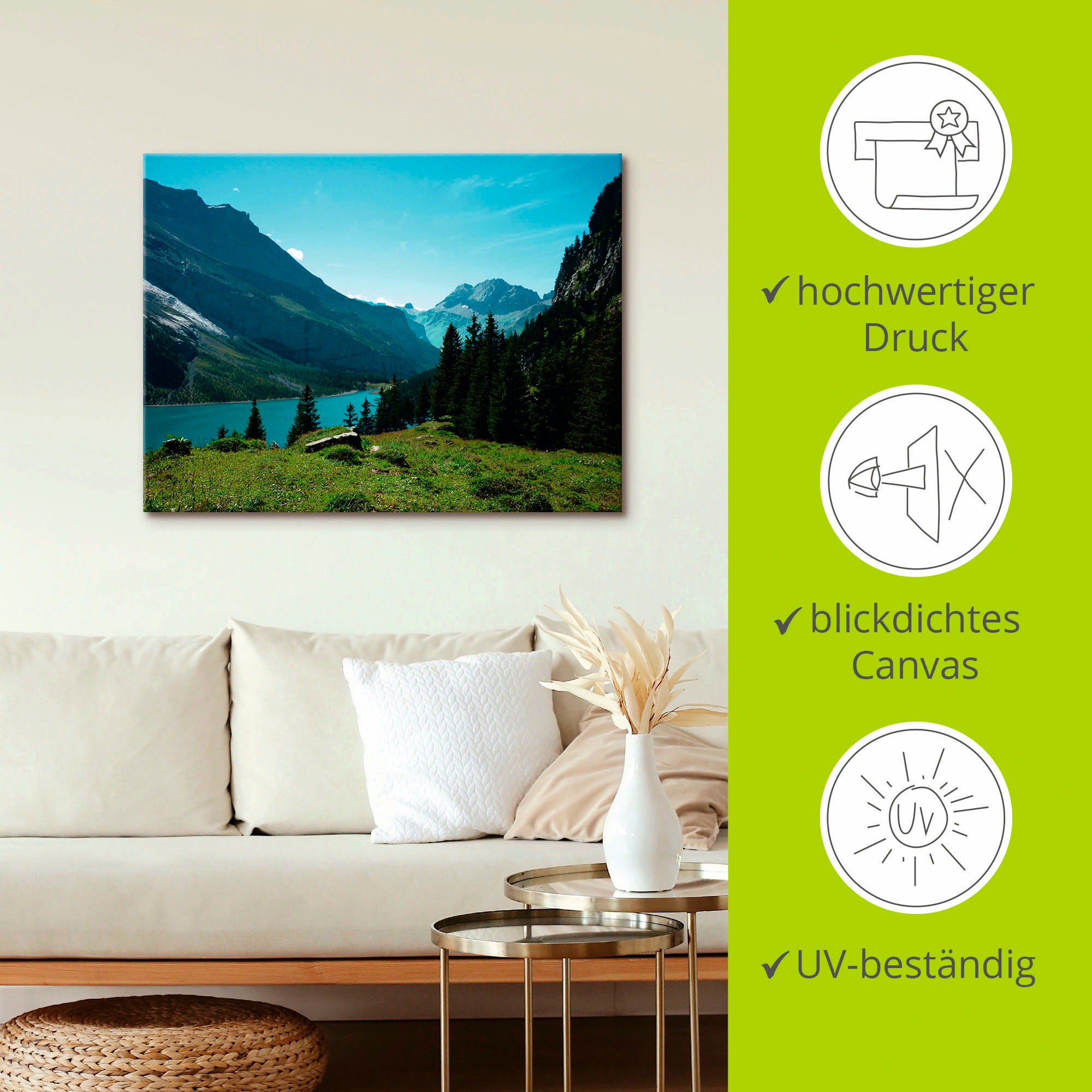Artland Leinwandbild »Blick auf den Oeschinensee«, Berge, (1 St.), auf Keilrahmen gespannt