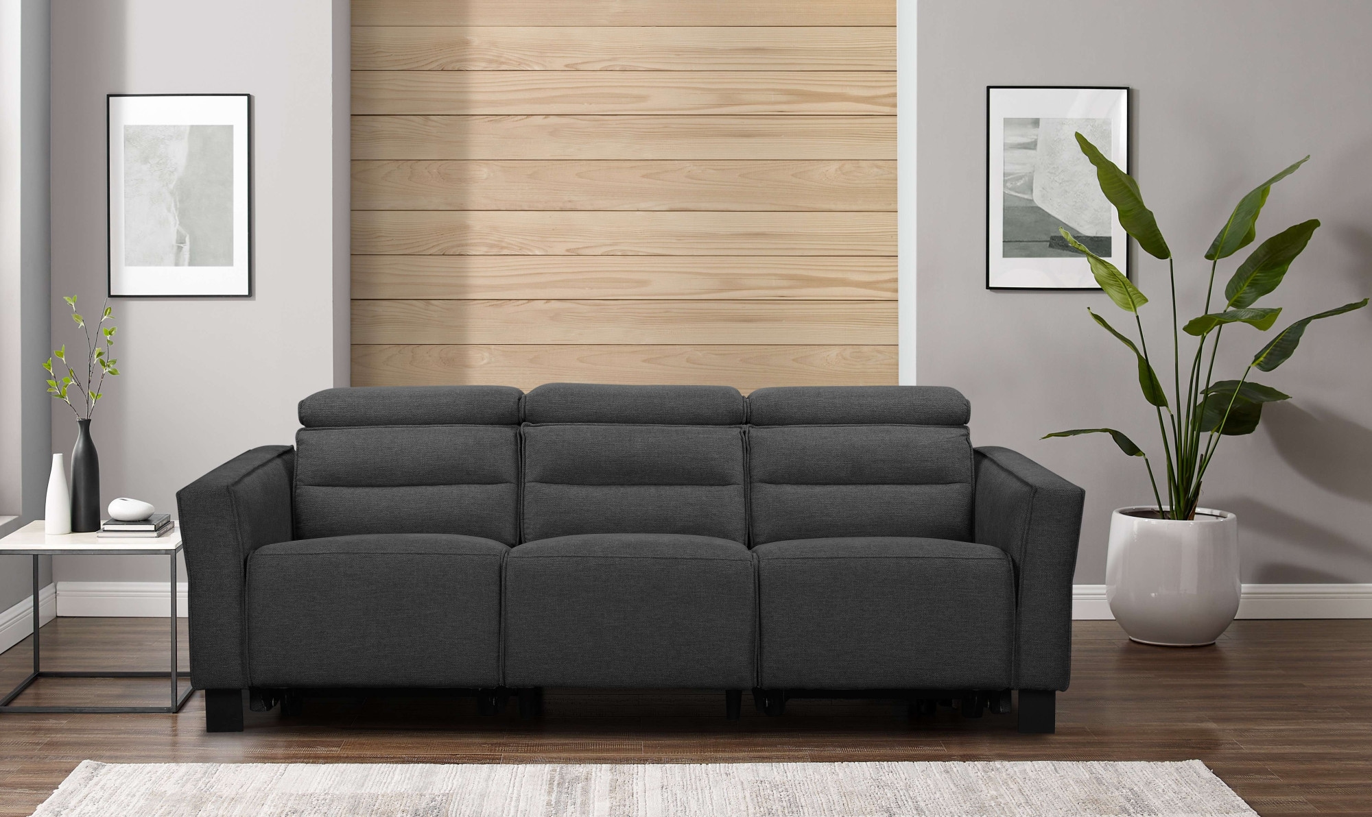GOODproduct 3-places »Carpari, 224cm, manuelle od. elektrische Relaxfunktion in 2 Sitzen« avec USB-A/C, réglage de la tête de lit, cuir véritable, similicuir, tissu tissé